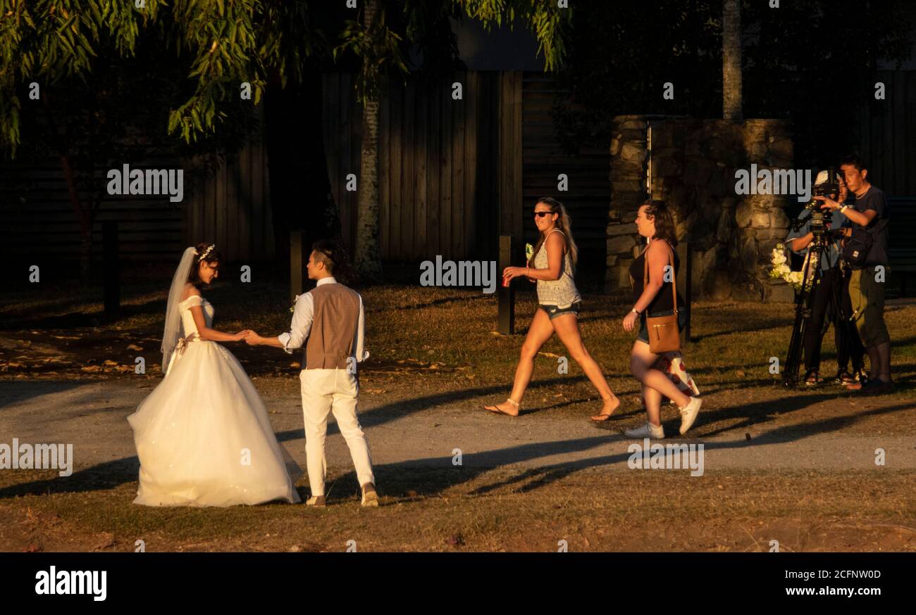 L'une des destinations de mariage les plus populaires d'Australie Port Douglas North Queensland Australie. Un couple d'outre-mer a pris leurs photos de mariage. Banque D'Images