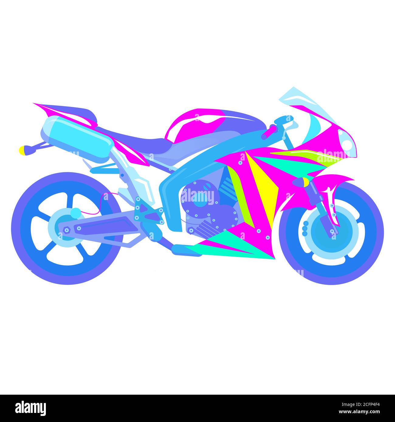 isoler l'ilustratine de la moto dans des couleurs de néon brillant sur blanc arrière-plan Illustration de Vecteur