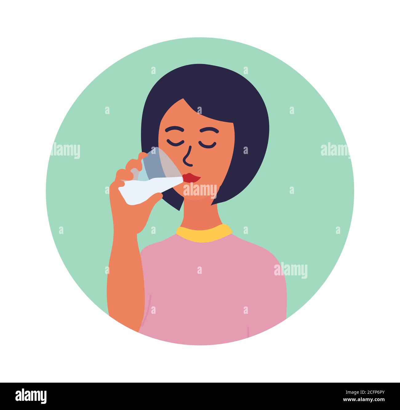 Fille tenant un verre de lait dans ses mains. Elle boit du lait. Boisson préférée. Bonne capuche pour enfant. Illustration vectorielle de dessin animé isolée sur fond blanc Illustration de Vecteur