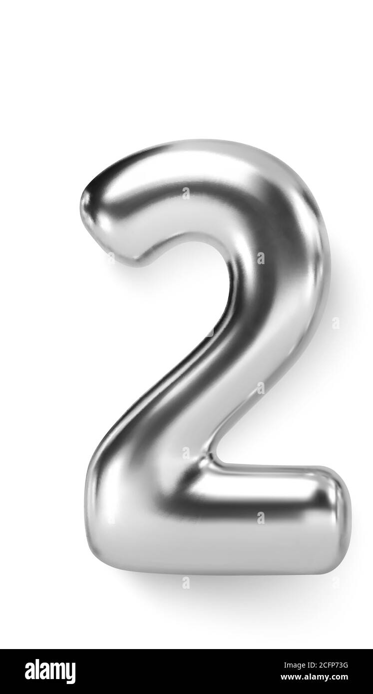 Numéro d'argent ballon 2 deux. Caractère 3d vectoriel réaliste Illustration de Vecteur