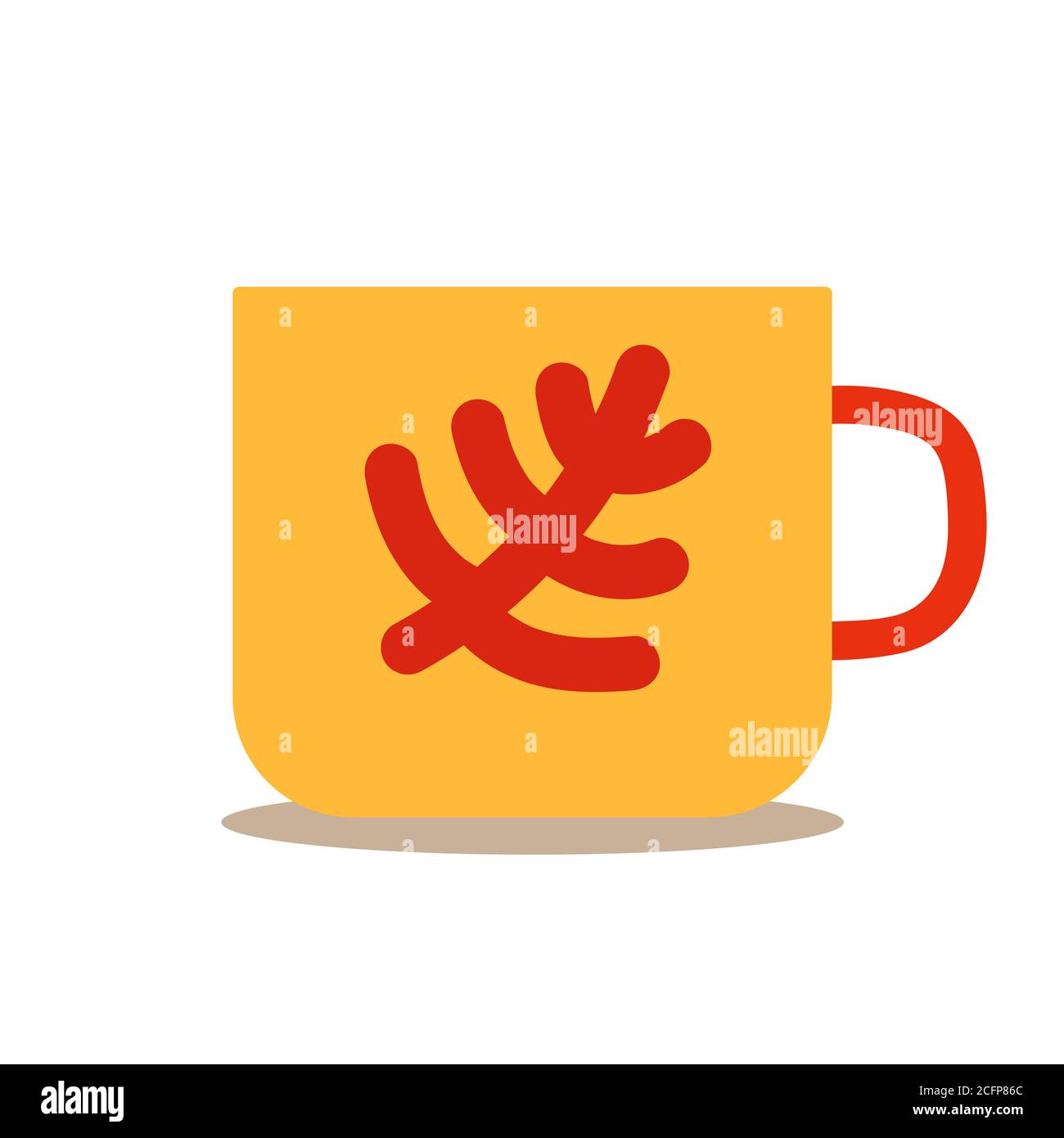 Coupe confortable dessinée à la main pour les soirées d'automne. Tasse orange avec motif de branches rouges et ombre. Carte de vœux d'automne. Illustration du vecteur de dessin animé Illustration de Vecteur