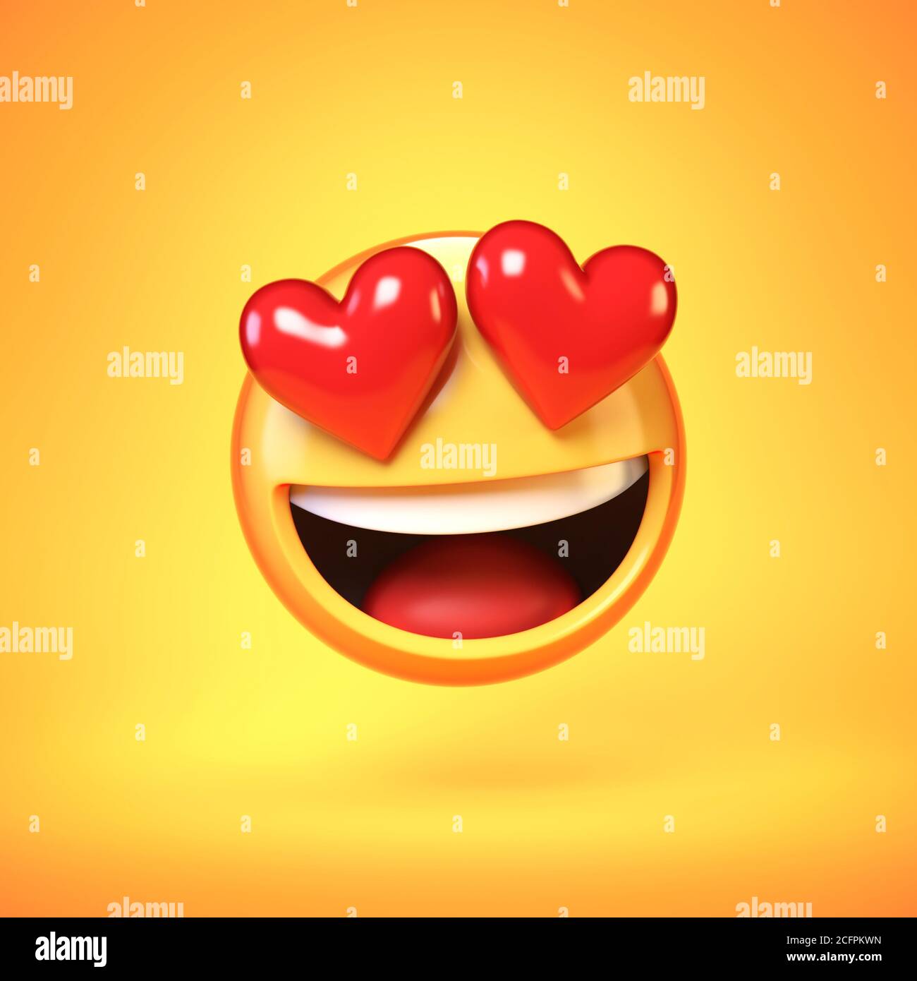 Tombant dans l'amour emoji isolé sur fond jaune, coeur en forme d'yeux émoticone langue 3d rendu Banque D'Images