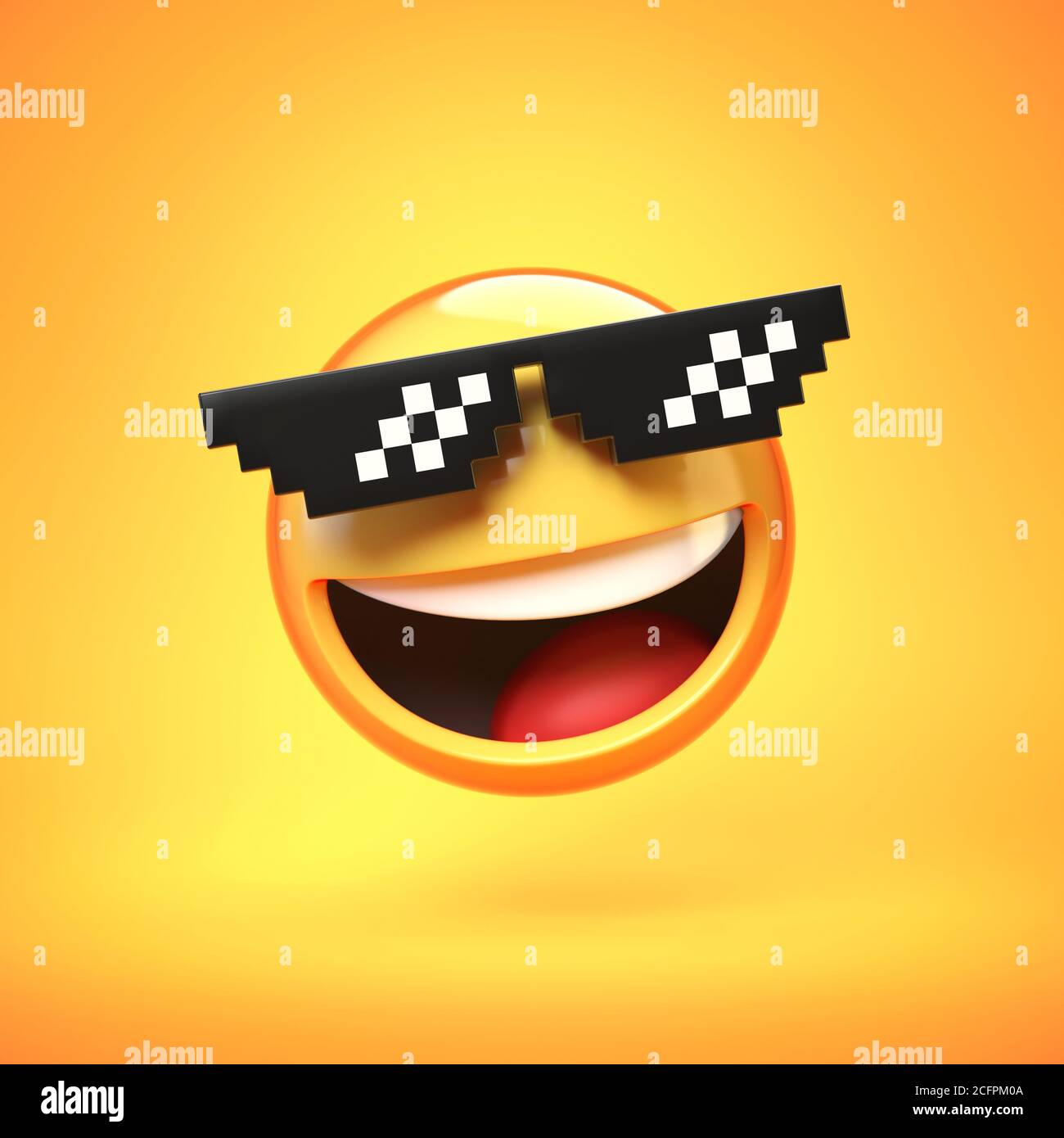 Emoji isolé sur fond jaune, émoticône avec lunettes de soleil pixellisées  rendu 3d Photo Stock - Alamy