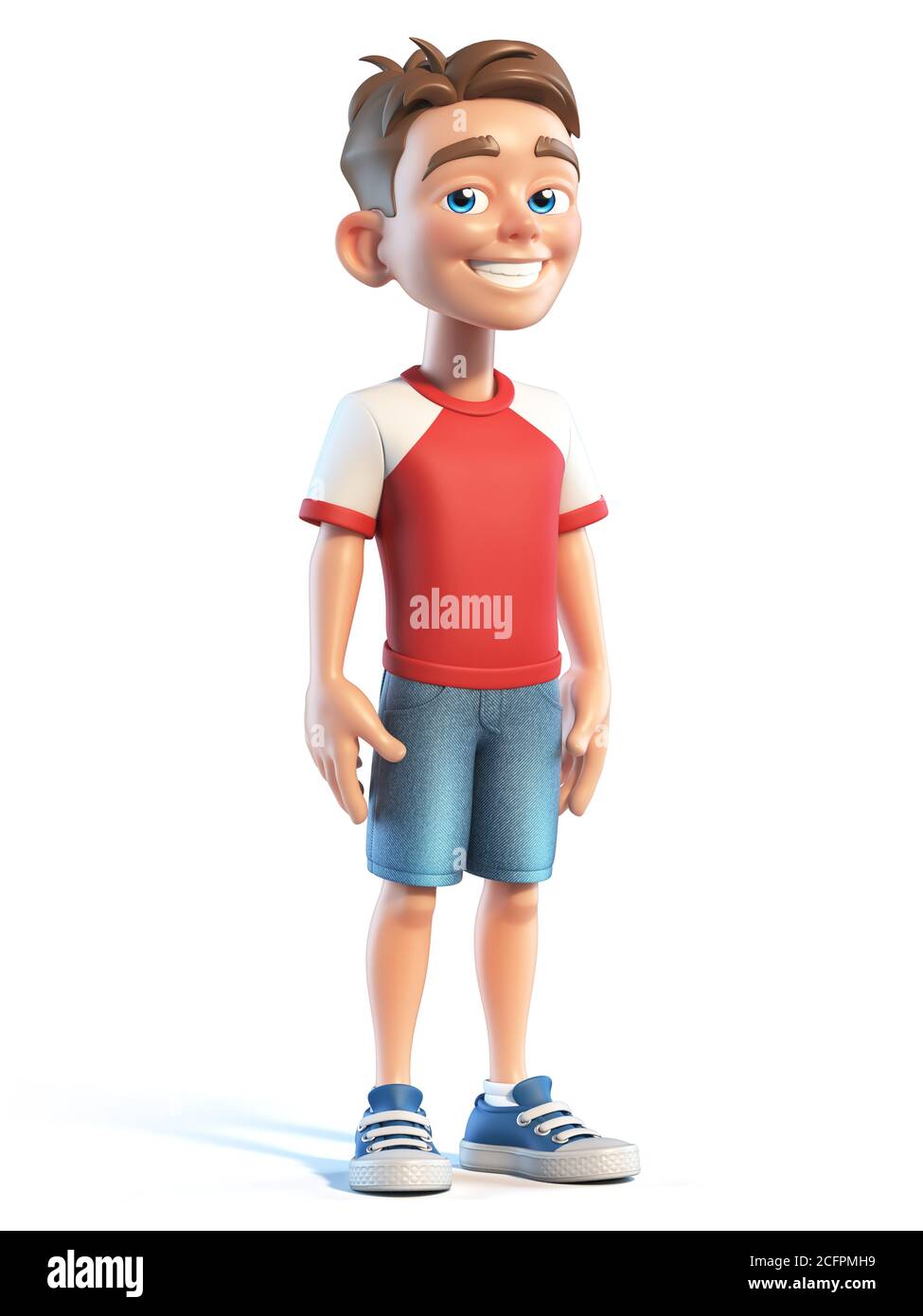 Personnage de dessin animé stylisé jeune garçon, rendu en 3d pour enfant d'école Banque D'Images