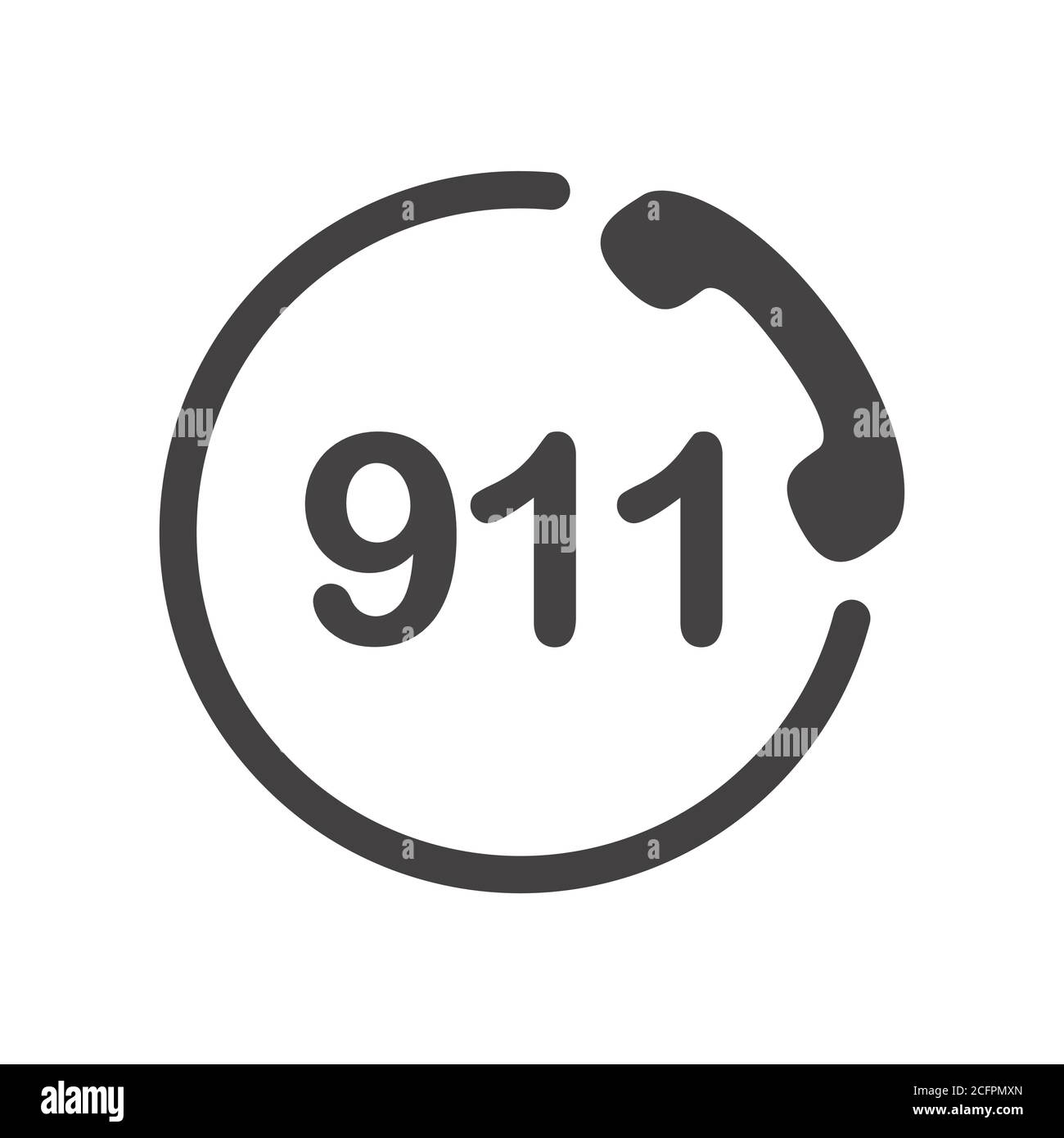 911 icône. Symbole de téléphone d'urgence. Signe noir sur fond blanc. Illustration de Vecteur