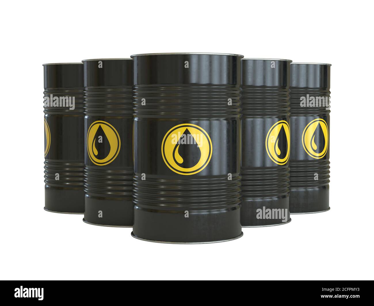 Essence, huile, carburant, barils noirs avec symbole de goutte d'huile rendu 3d Banque D'Images
