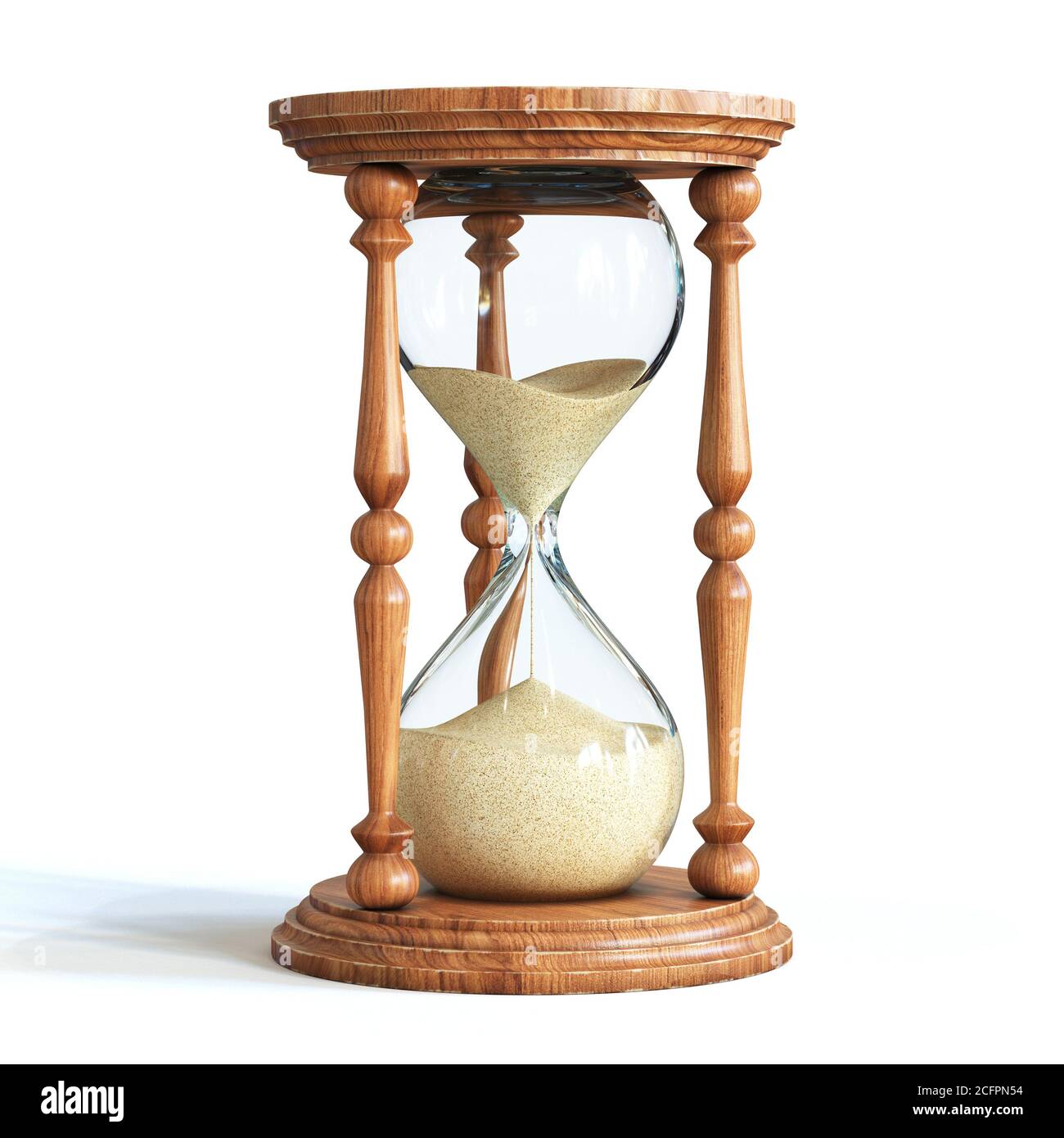 HourGlass sur fond blanc, rendu 3d en verre de sable Banque D'Images