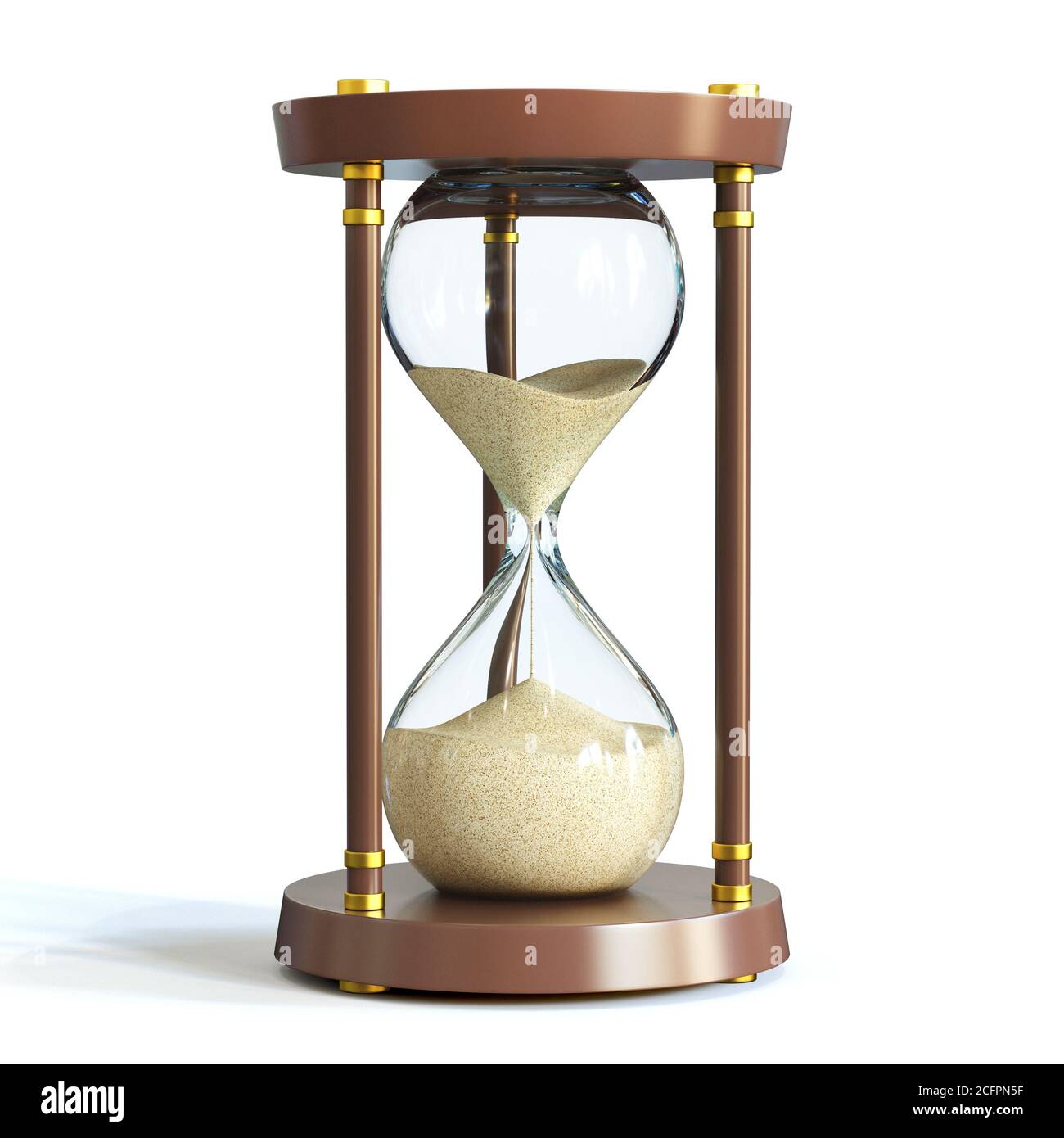 HourGlass sur fond blanc, rendu 3d en verre de sable Banque D'Images