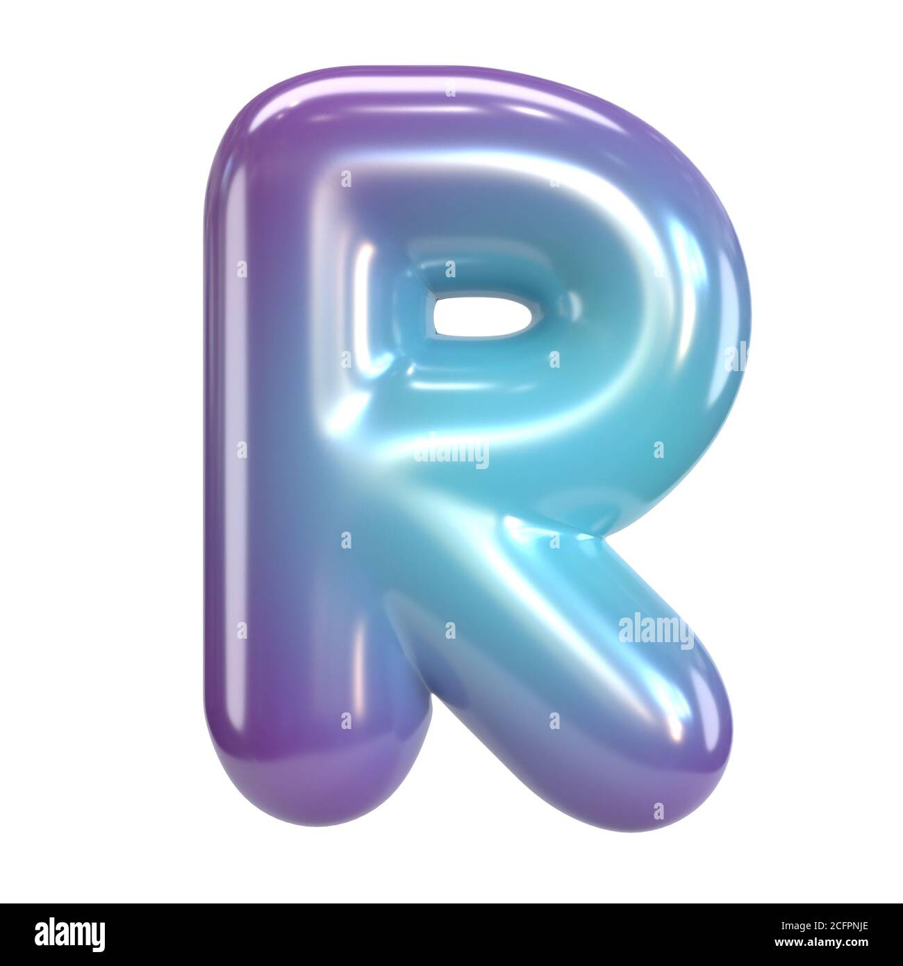 Police ronde violet et bleu, bulle comme des lettres et des chiffres, rendu 3d lettre R Banque D'Images