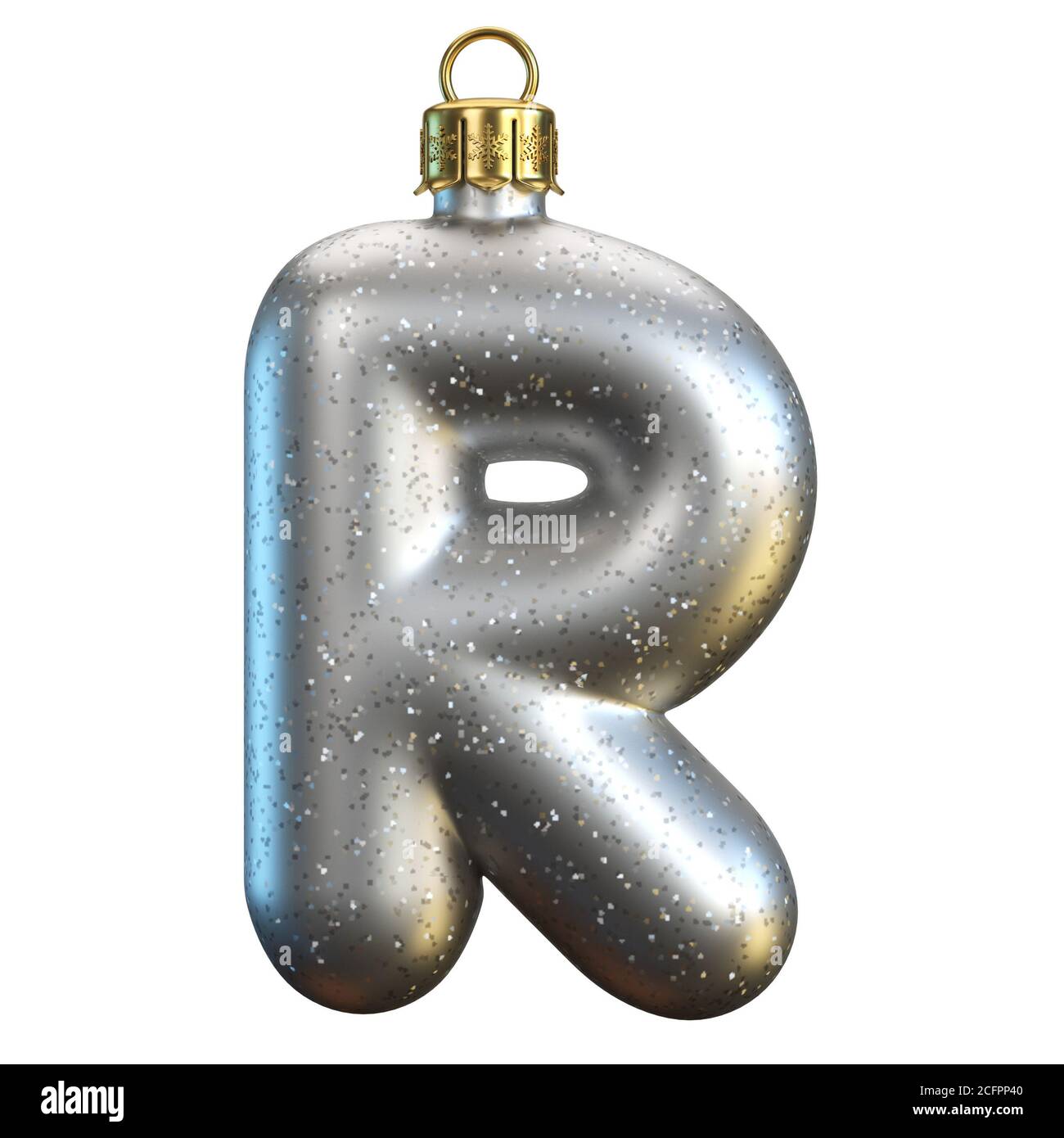 Police de décoration d'arbre de Noël, rendu 3d, lettre R Banque D'Images