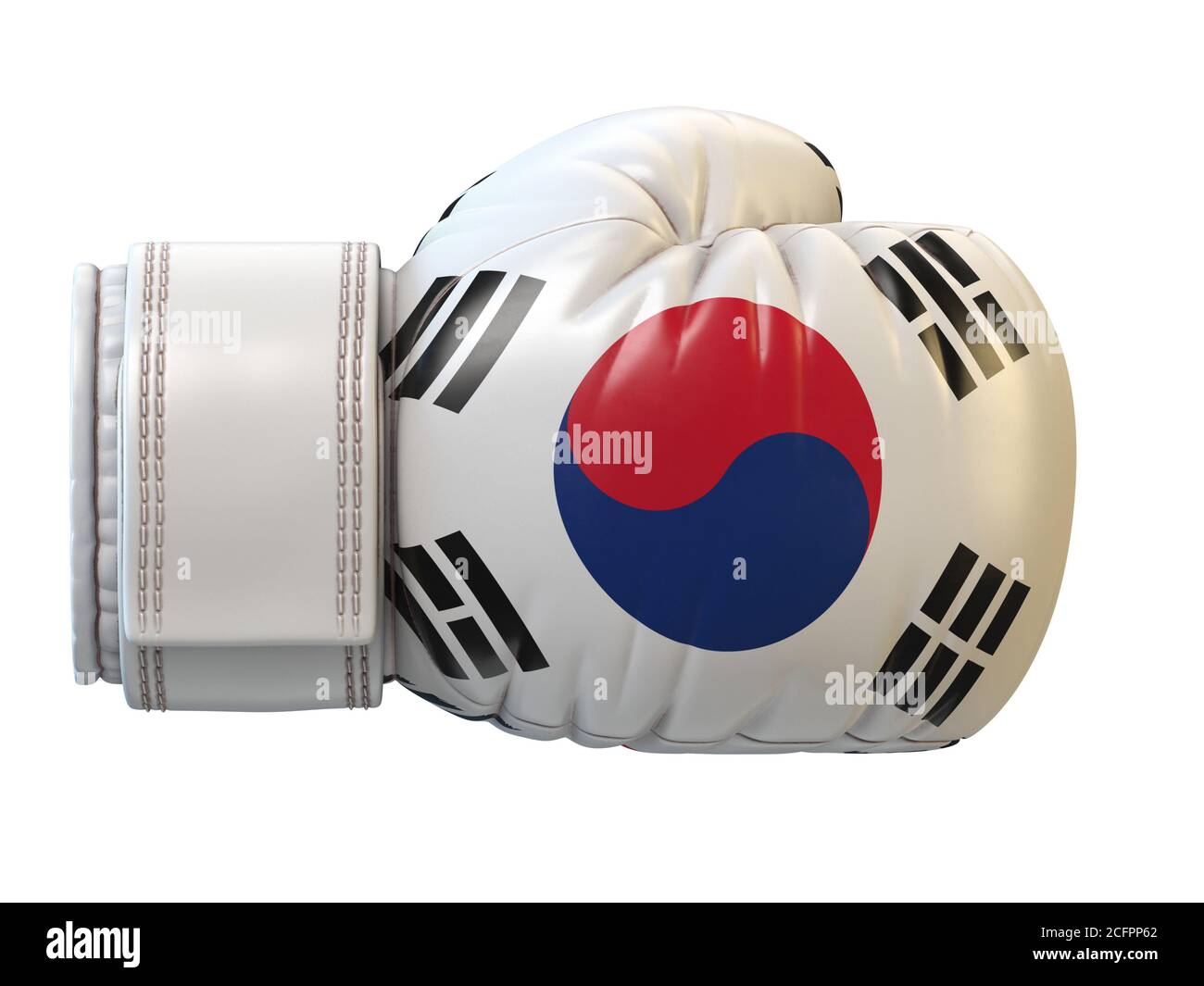 Drapeau de la Corée du Sud sur le gant de boxe, rendu de boxe coréenne en 3d Banque D'Images