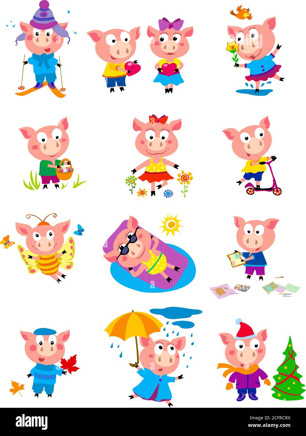 piggy, motif, couleur, fond, drôle, vecteur, 12 porcs, images, drôle, piggy, motif, drôle, vecteur, cochon drôle, images Illustration de Vecteur