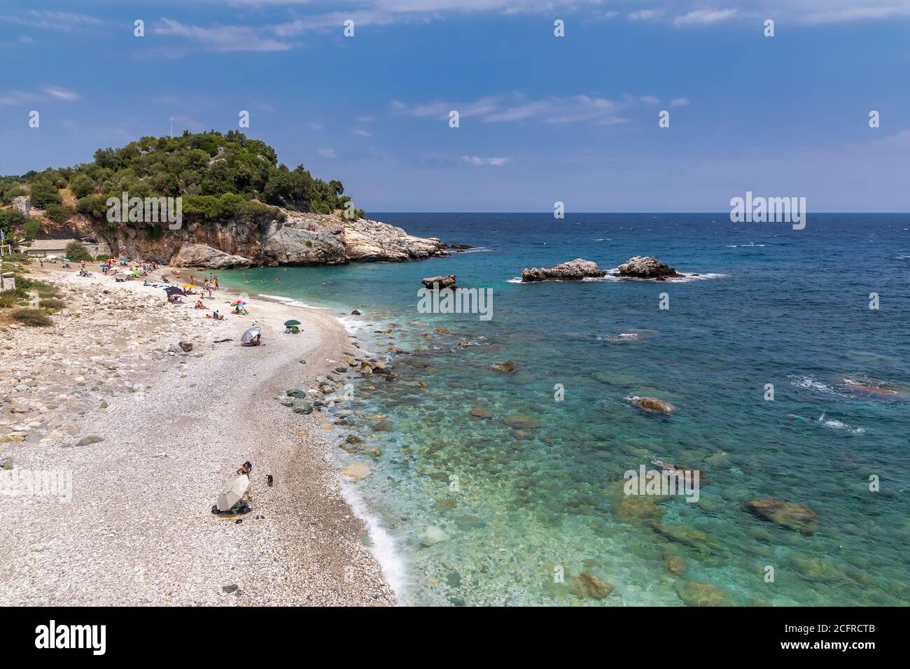 Pélion, Grèce - 8 août 2020 : plage pittoresque de Damouchari à Pélion, en Grèce Banque D'Images