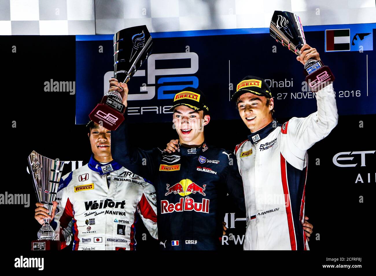Podium de la course 1: Pierre Gasly 21 PREMA Racing, Nobuharu Matsushita crédit: LM/DPPI/DPPI/Francois Flamand/Alamy Live News Banque D'Images