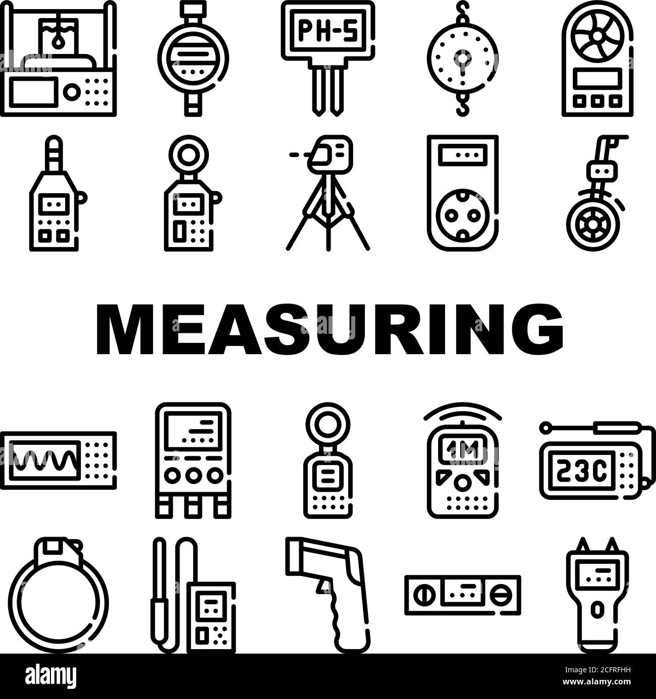 Les icônes de collecte d'équipement de mesure définissent une illustration isolée Illustration de Vecteur