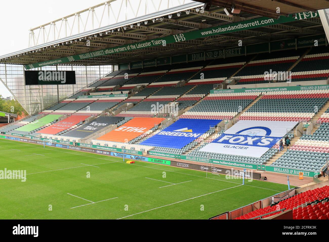 Une vue générale à l'intérieur de Welford Road Stadium pendant les Anglais Championnat Gallagher Premiership Rugby Union match entre Leicester Tigers et Solde S Banque D'Images