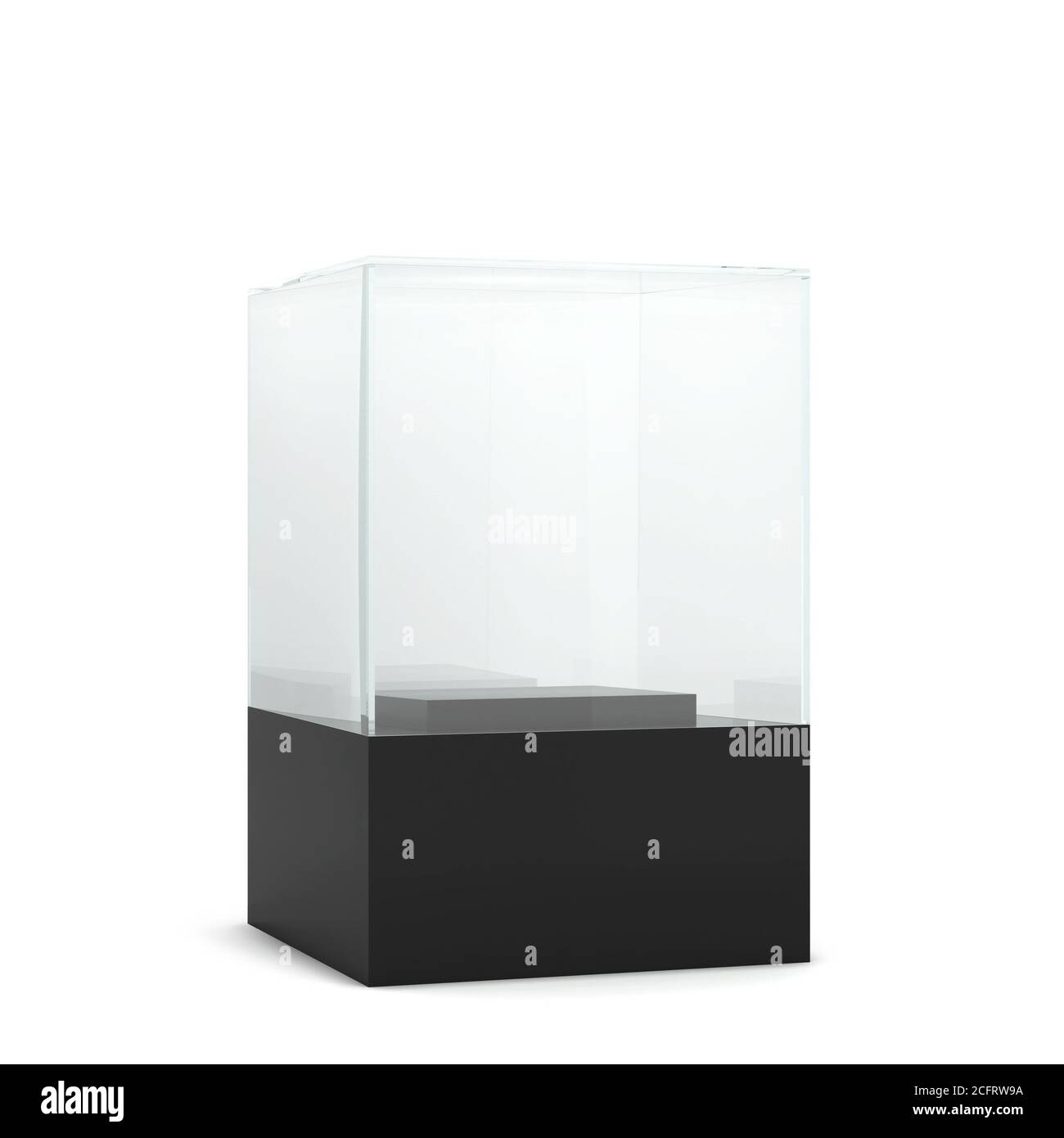 Présentoir en verre vide. illustration 3d isolée sur fond blanc Banque D'Images
