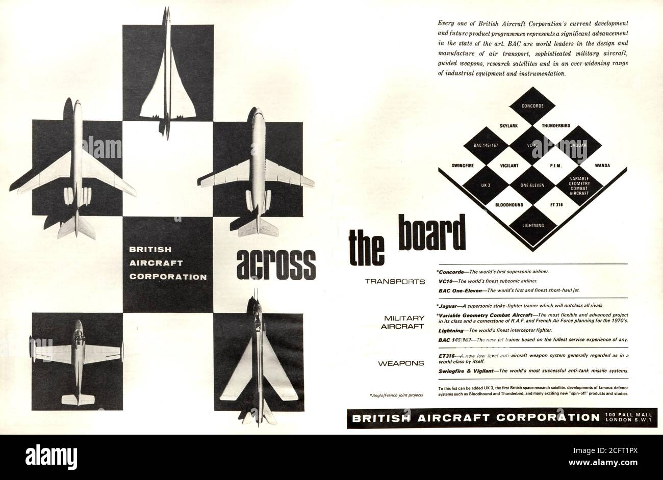 Publicité vintage pour la British Aircraft Corporation. Banque D'Images