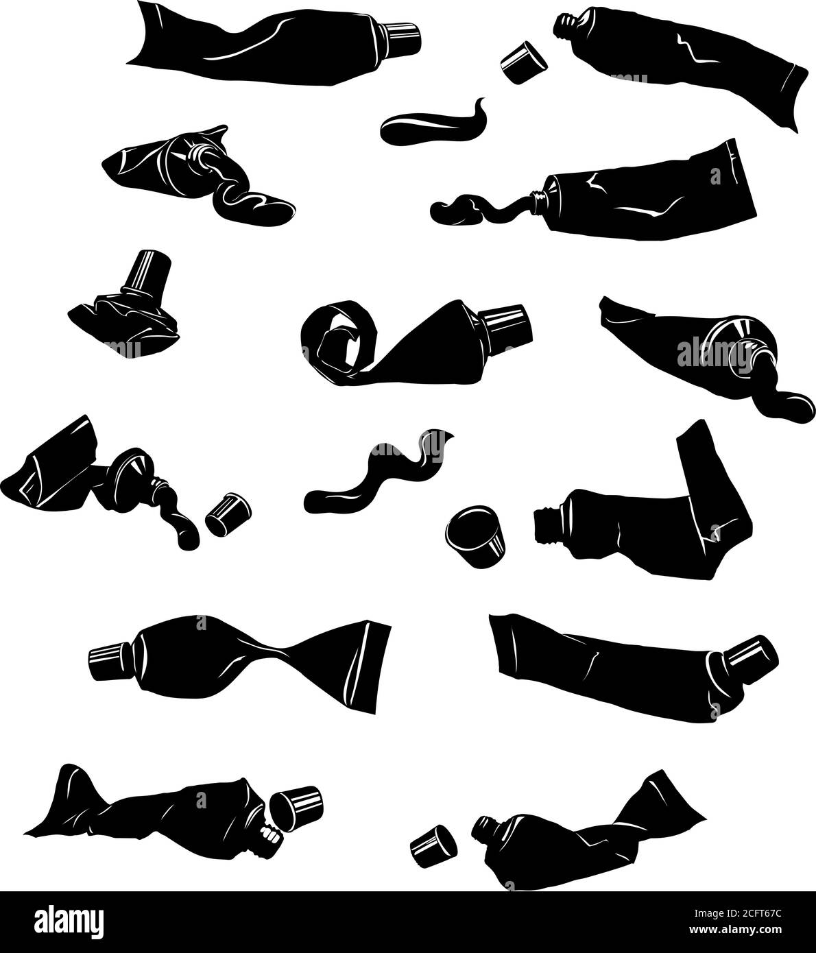 Tubes en différentes versions de l'image et des angles, tubes de peintures, dentifrice, crème, tube, noir, blanc, vecteur, dessin, design, signe, symbole, pied Illustration de Vecteur