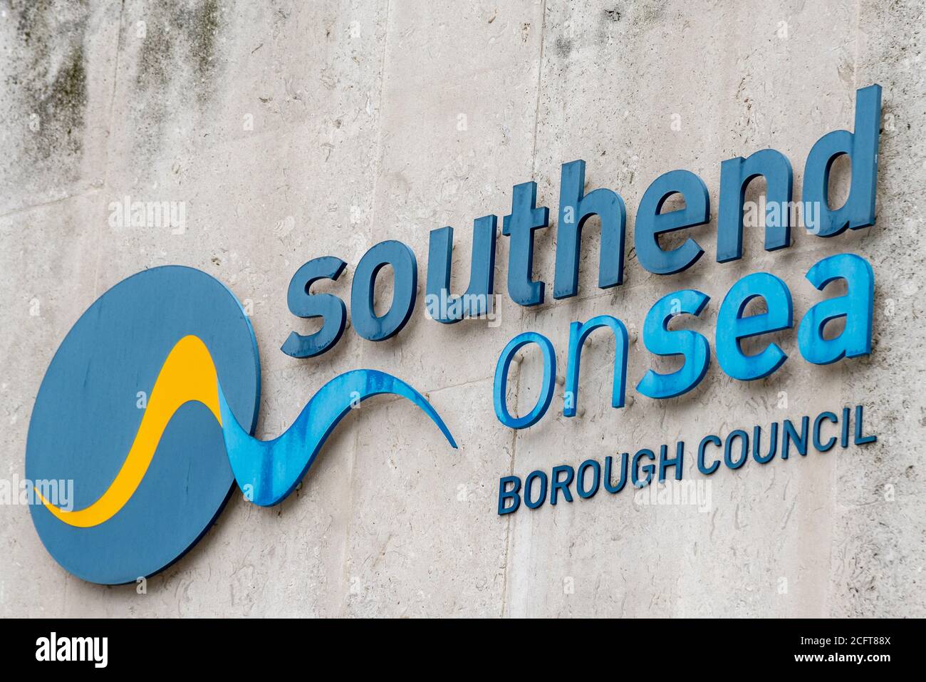 Civic Center, Southend on Sea Borough Council, Essex, Royaume-Uni. Logo, symbole de la ville de l'estuaire, conseil de la ville côtière Banque D'Images