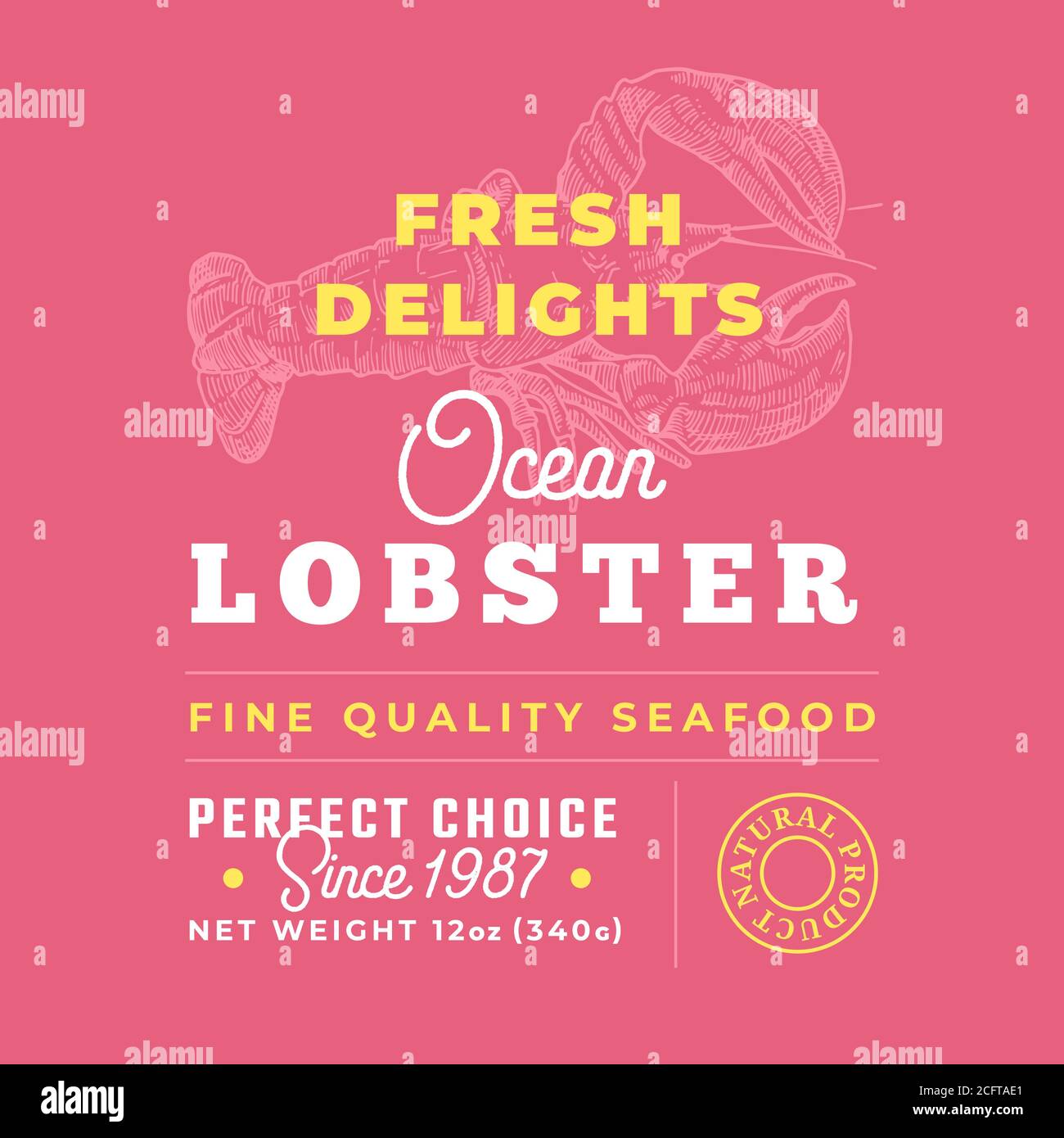 Étiquette de qualité supérieure « Fresh Seafood Delights ». Résumé