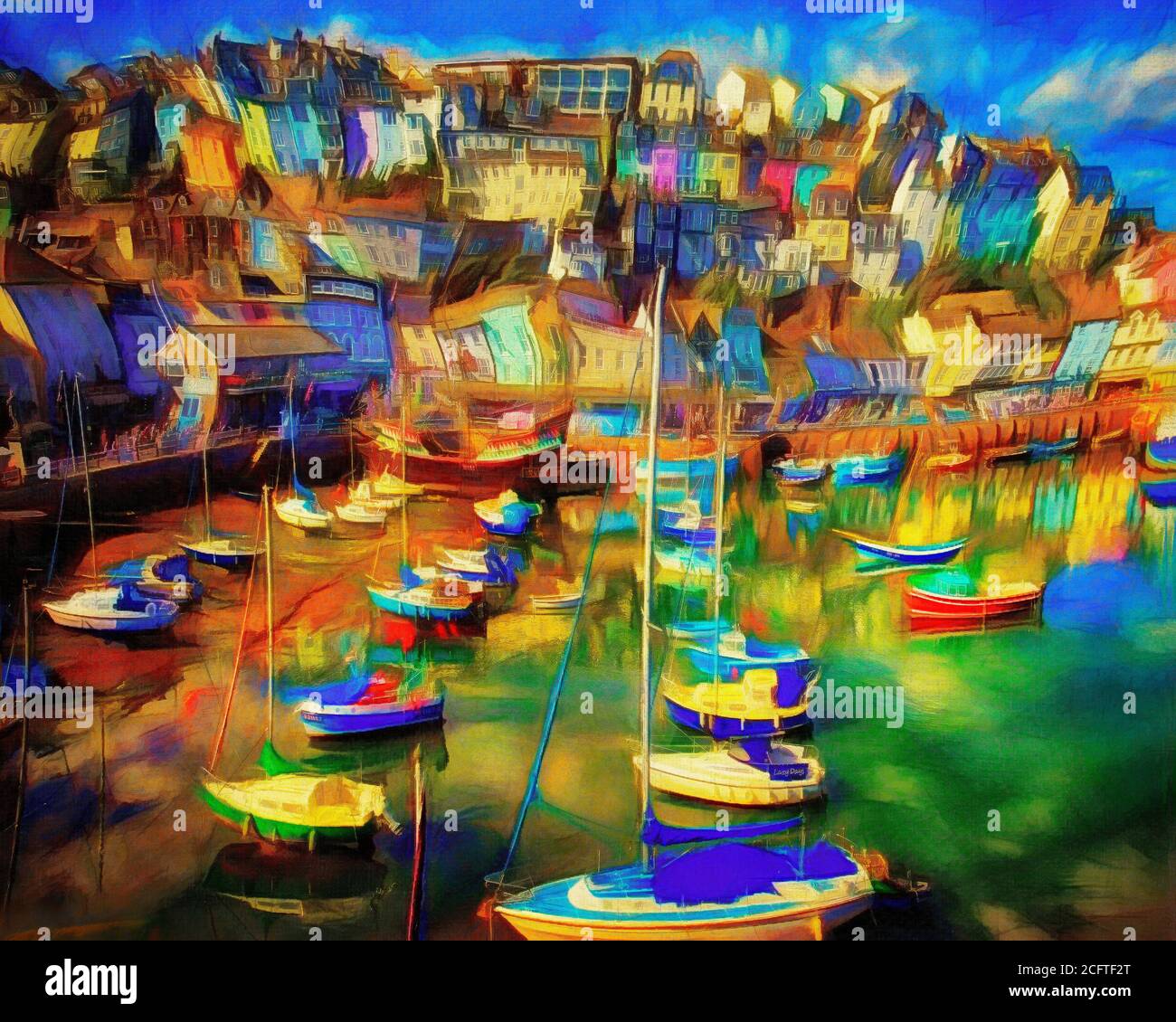 ART CONTEMPORAIN : pittoresque Bixham Village and Harbour, Devon, Grande-Bretagne Banque D'Images