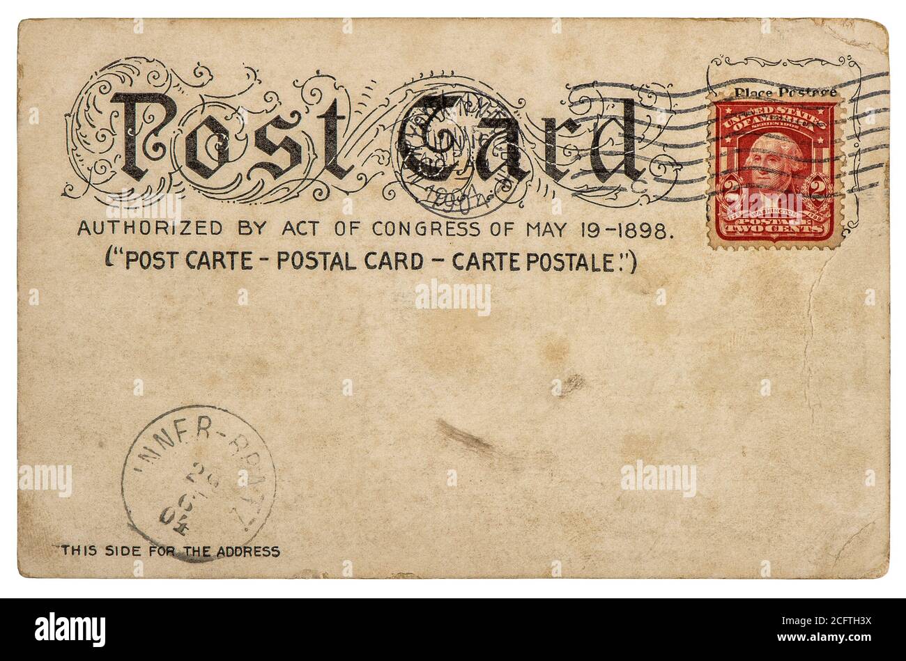 Fond de carte postale américaine vintage avec cachet postal. Papier vide pour le texte Banque D'Images