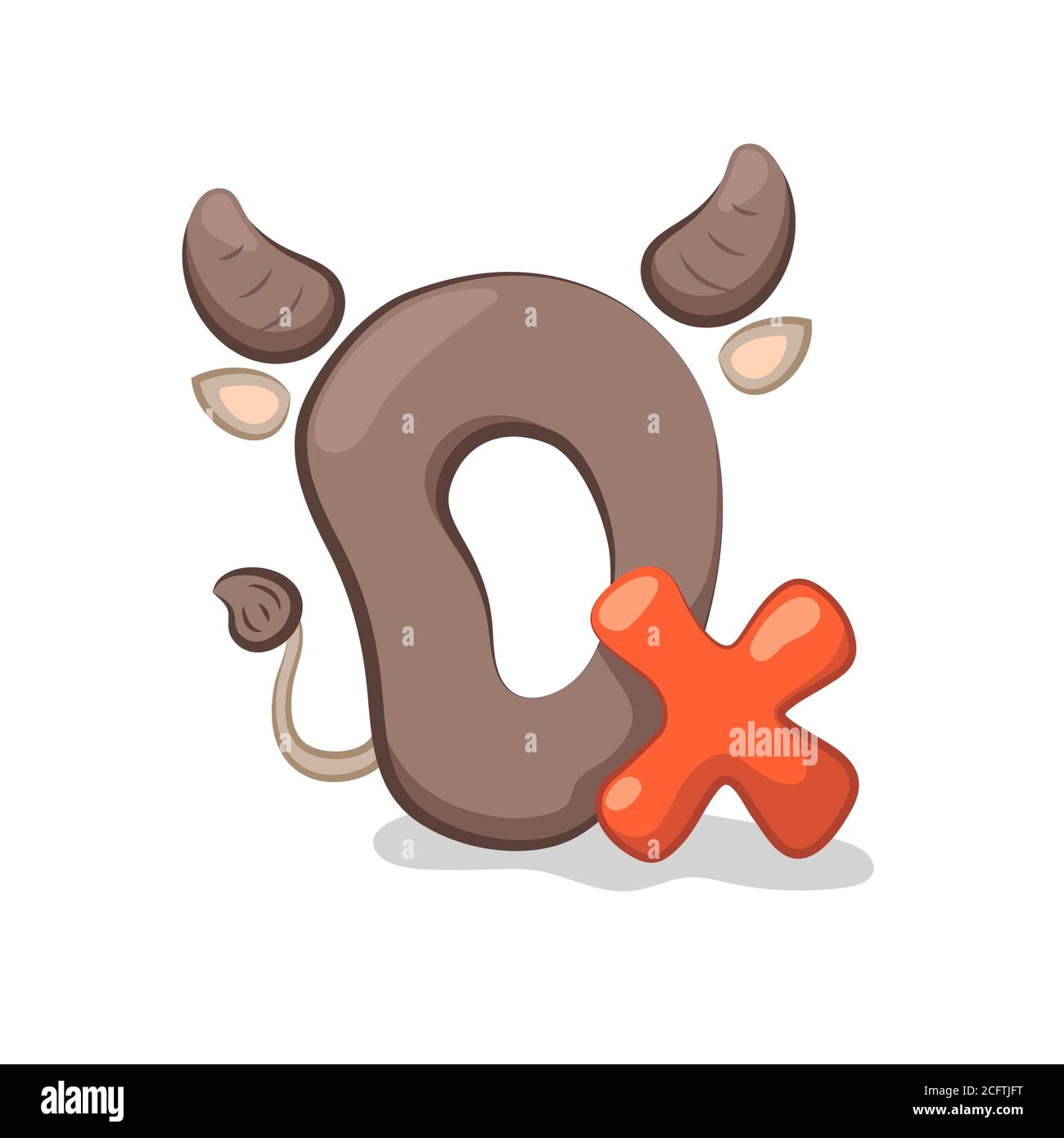 Lettres OX avec cornes de taureau, illustration vectorielle sur fond blanc. 2021 étiquette ou icône de la nouvelle année. Lettrage du zodiaque lunaire de bœuf. Nouvel an oriental Illustration de Vecteur
