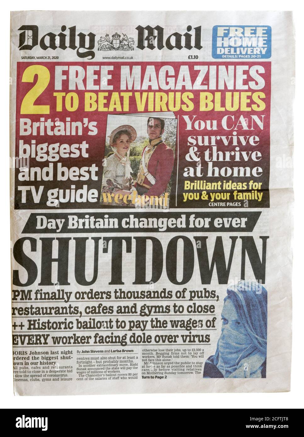 La première page du Daily Mail de mars 2020 Avec le titre Shutdown Banque D'Images