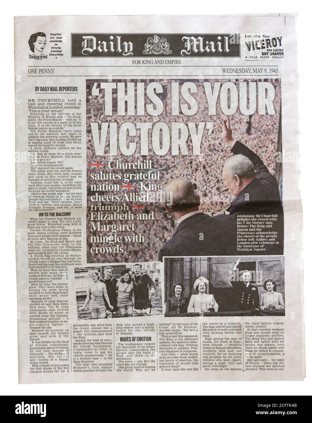 La première page du Daily Mail Mai 9 1945 avec le titre c'est votre victoire, au sujet du discours de Churchill pour la journée VE Banque D'Images