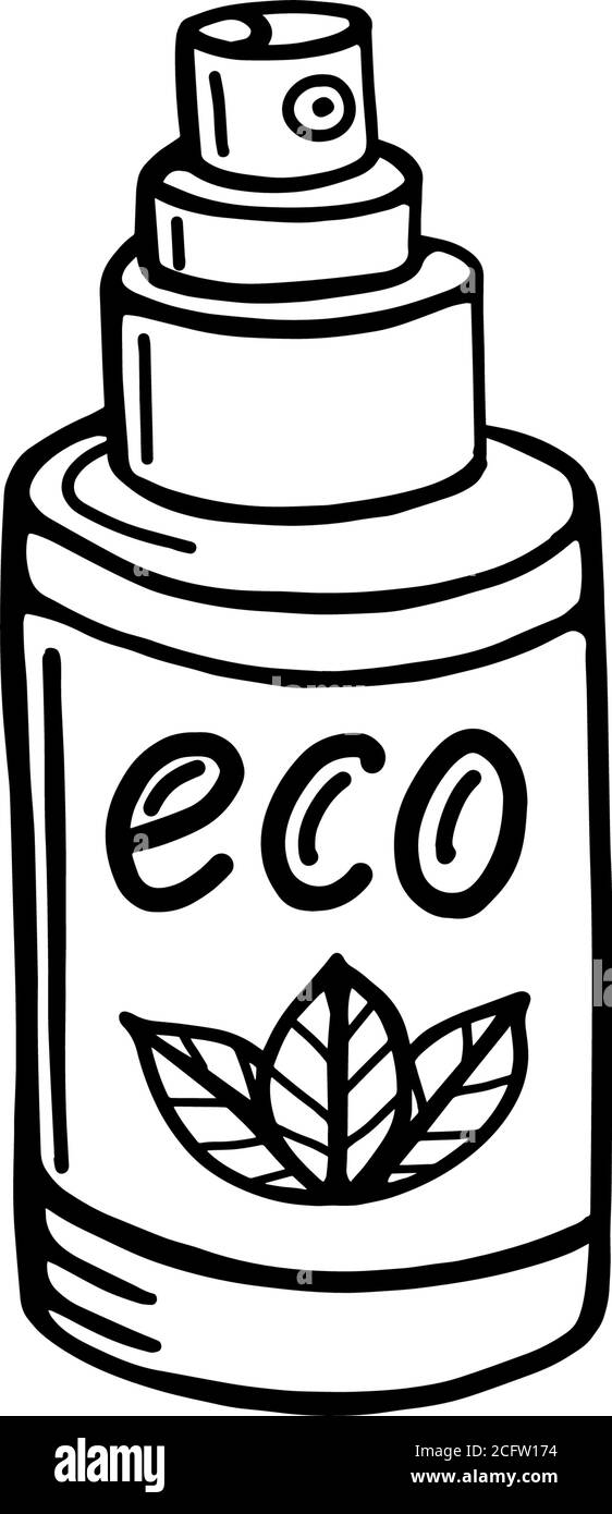 Bouteille écologique sur fond blanc. Style Doodle Illustration de Vecteur