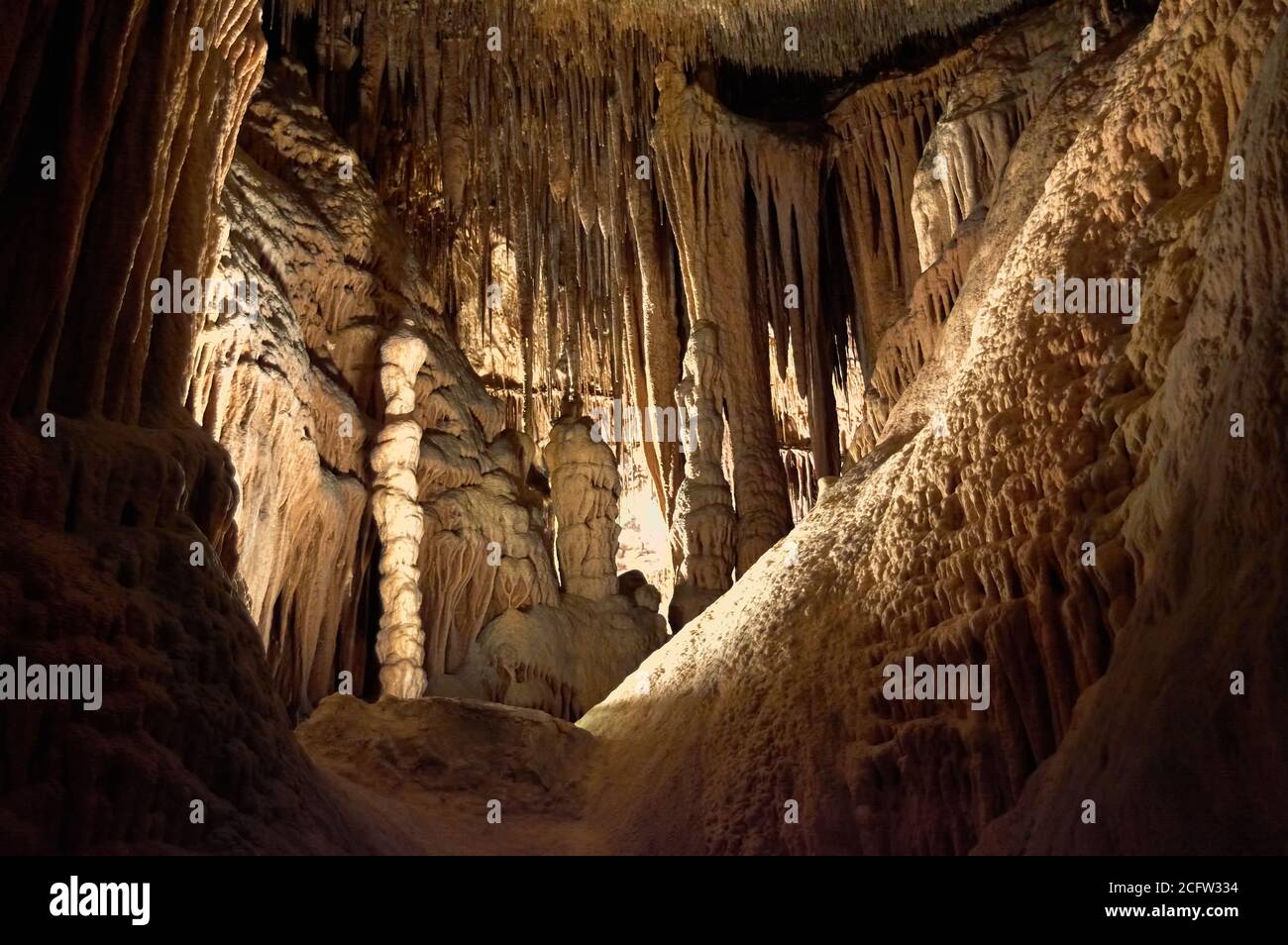 Porto Cristo, Majorque, Iles Baléares, Espagne, 04 septembre 2020. Cuevas del Drach, croissance et rétrécissement à cycle constant, forme calcaire Banque D'Images
