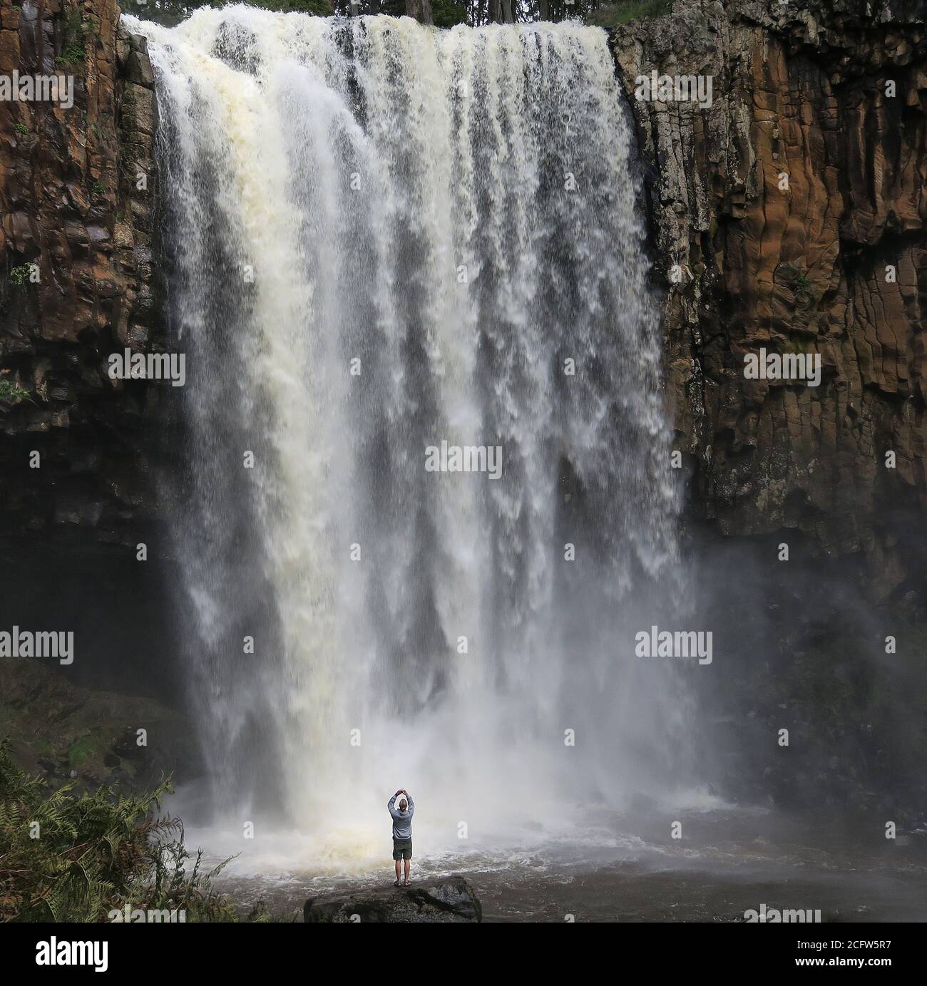 Melbourne Australie. Scènes de la vie quotidienne à Melbourne Australie . Un touriste prend des photos aux chutes d'eau de Trentham. Banque D'Images