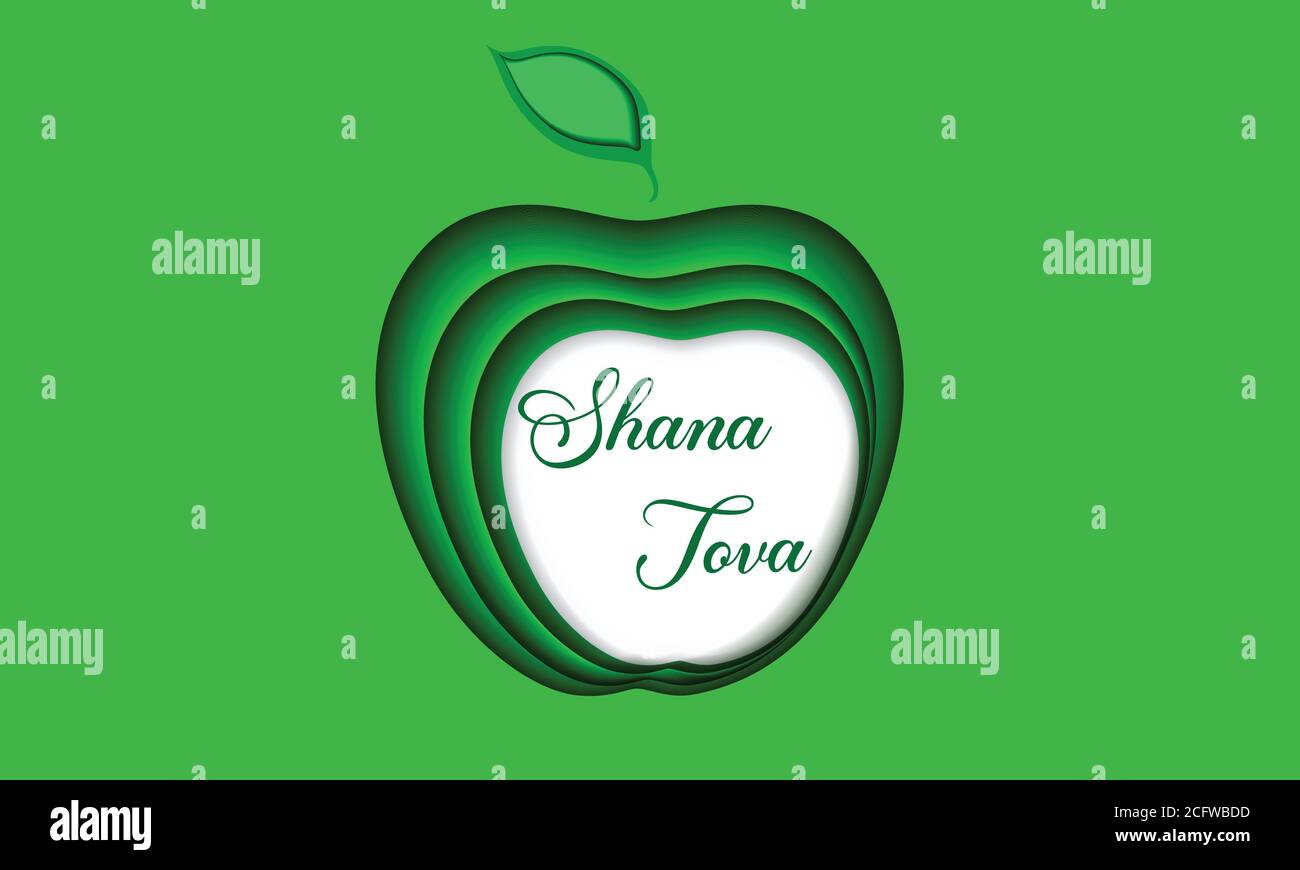 Rosh Hashanah carte de vœux de vacances avec concept de pomme verte, illustration vectorielle traditionnelle symbole (nouvel an juif). Illustration de Vecteur