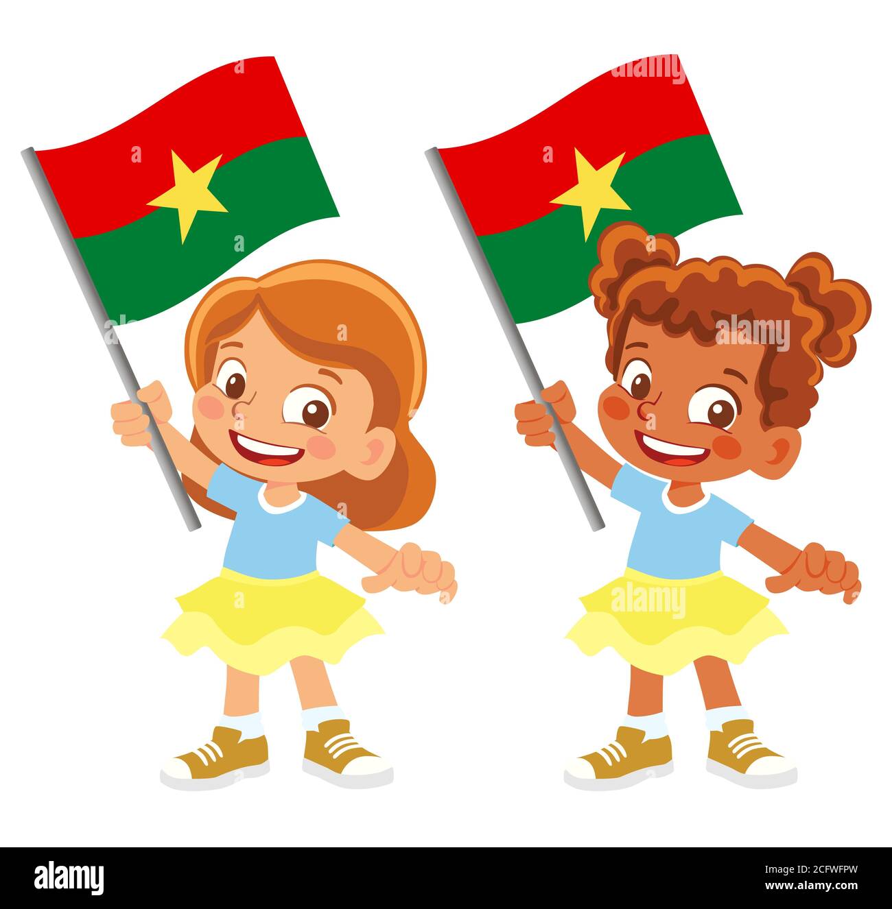 Drapeau Burkina Faso en main. Drapeau de retenue des enfants. Drapeau national du Burkina Faso Banque D'Images