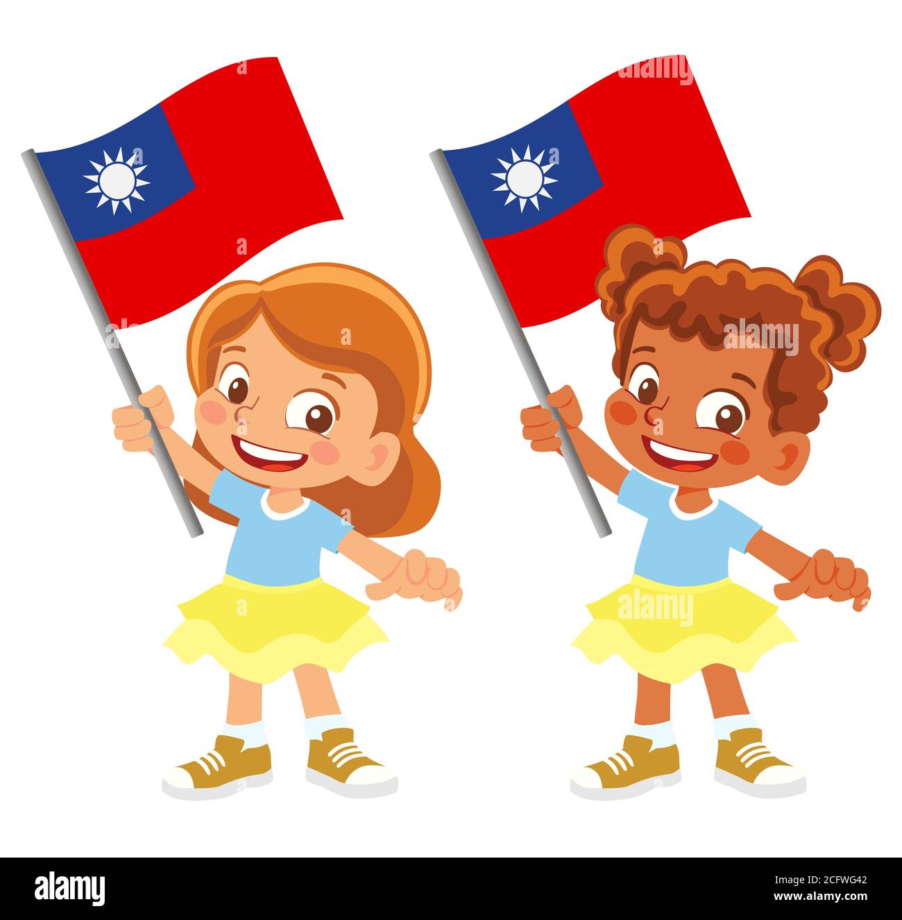 Drapeau de Taïwan en main. Drapeau de retenue des enfants. Drapeau national de Taïwan Banque D'Images