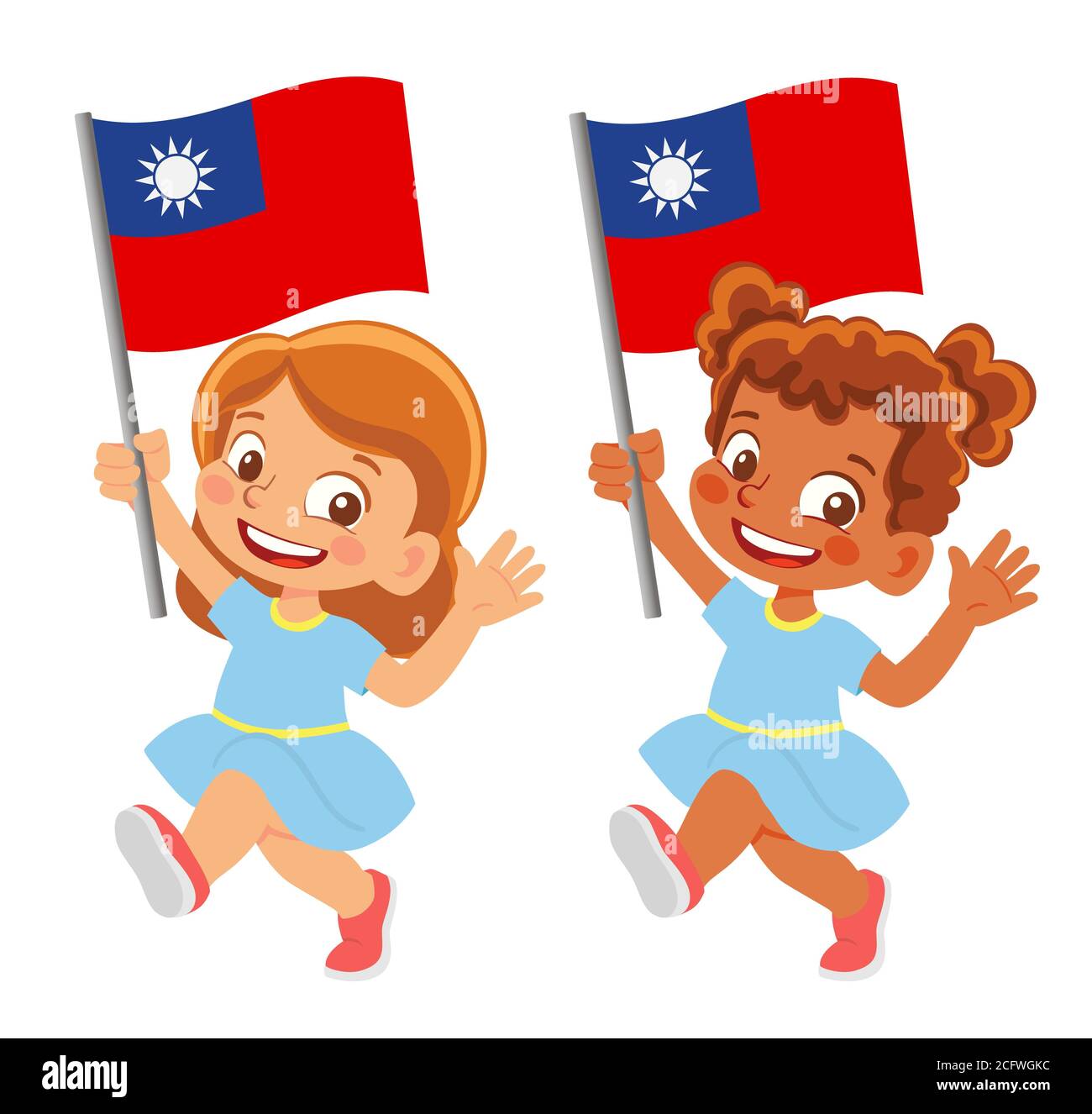 Drapeau de Taïwan en main. Drapeau de retenue des enfants. Drapeau national de Taïwan Banque D'Images