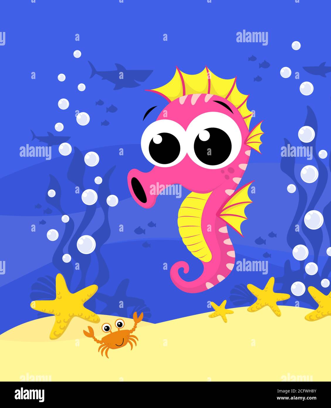 Illustration De Dessin Anime De Bebe Avec Des Bulles Et Sous Le Fond De La Mer Design Pour Bebe Et Enfant Image Vectorielle Stock Alamy