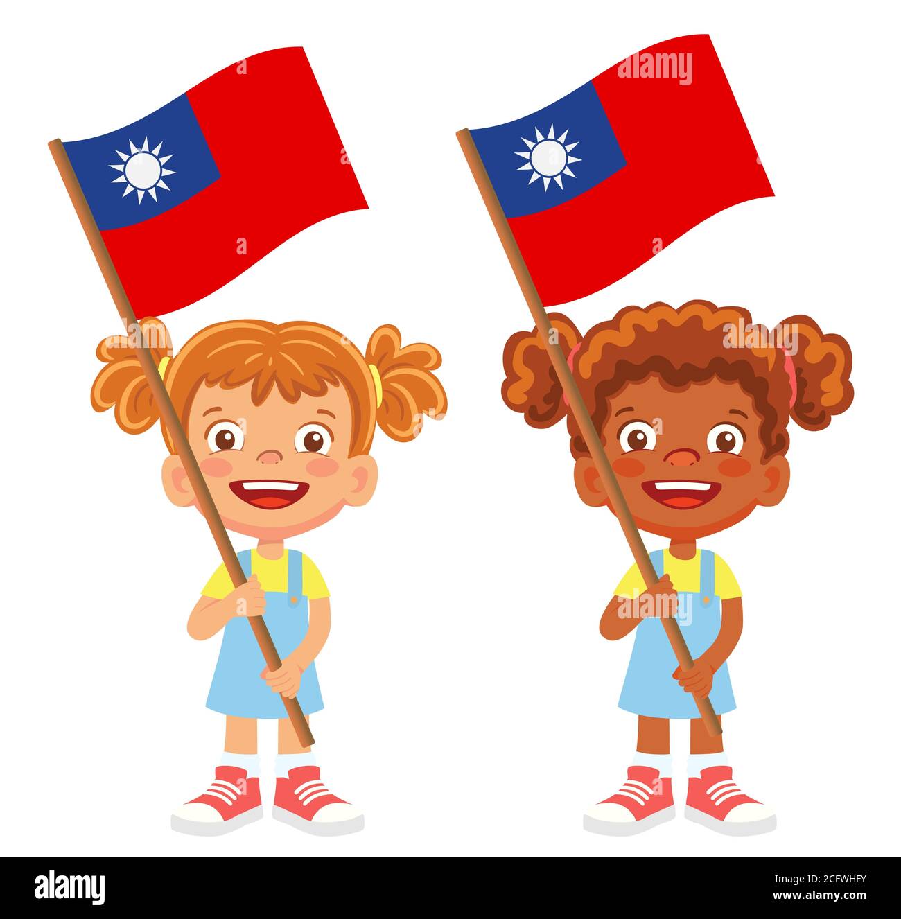 Drapeau de Taïwan en main. Drapeau de retenue des enfants. Drapeau national de Taïwan Banque D'Images