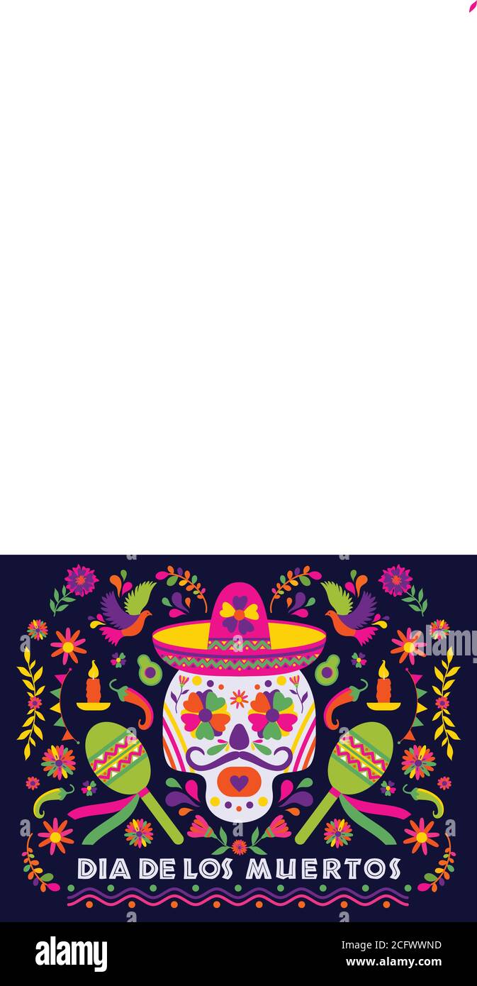 Dias de los Muertos typographie bannière vecteur. Mexique design pour cartes fiesta ou invitation de fête, affiche. Fleurs traditionnel mexicain cadre avec Illustration de Vecteur