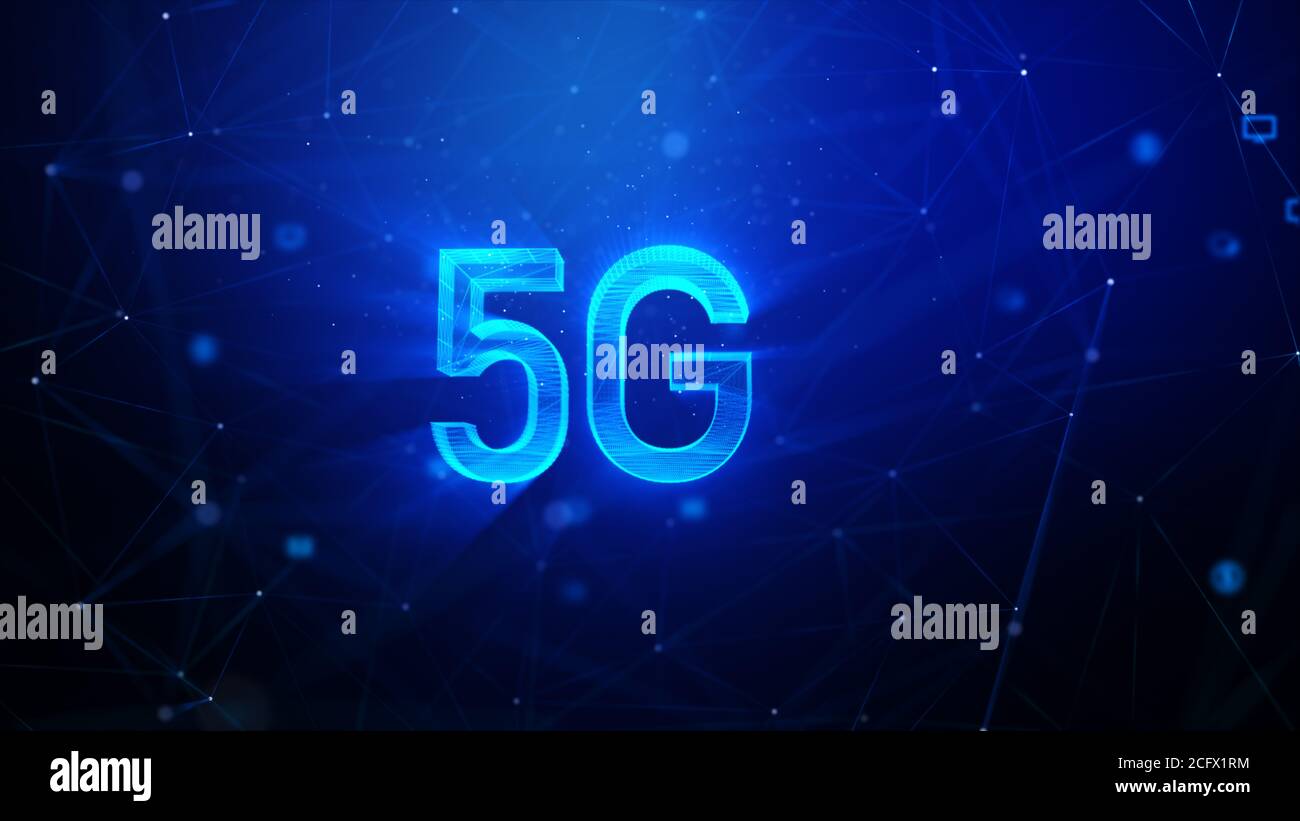 5 G technologie arrière-plan abstrait, avec des particules d'éclairage floues et une ligne de connexion, pour la cyber-technologie futuriste et concept de communication, glitter Banque D'Images