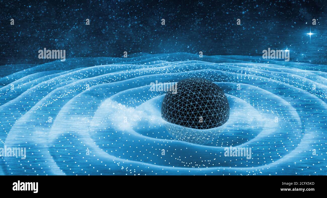 Ondes gravitationnelles autour de trou noir dans l'espace 3D illustration Banque D'Images