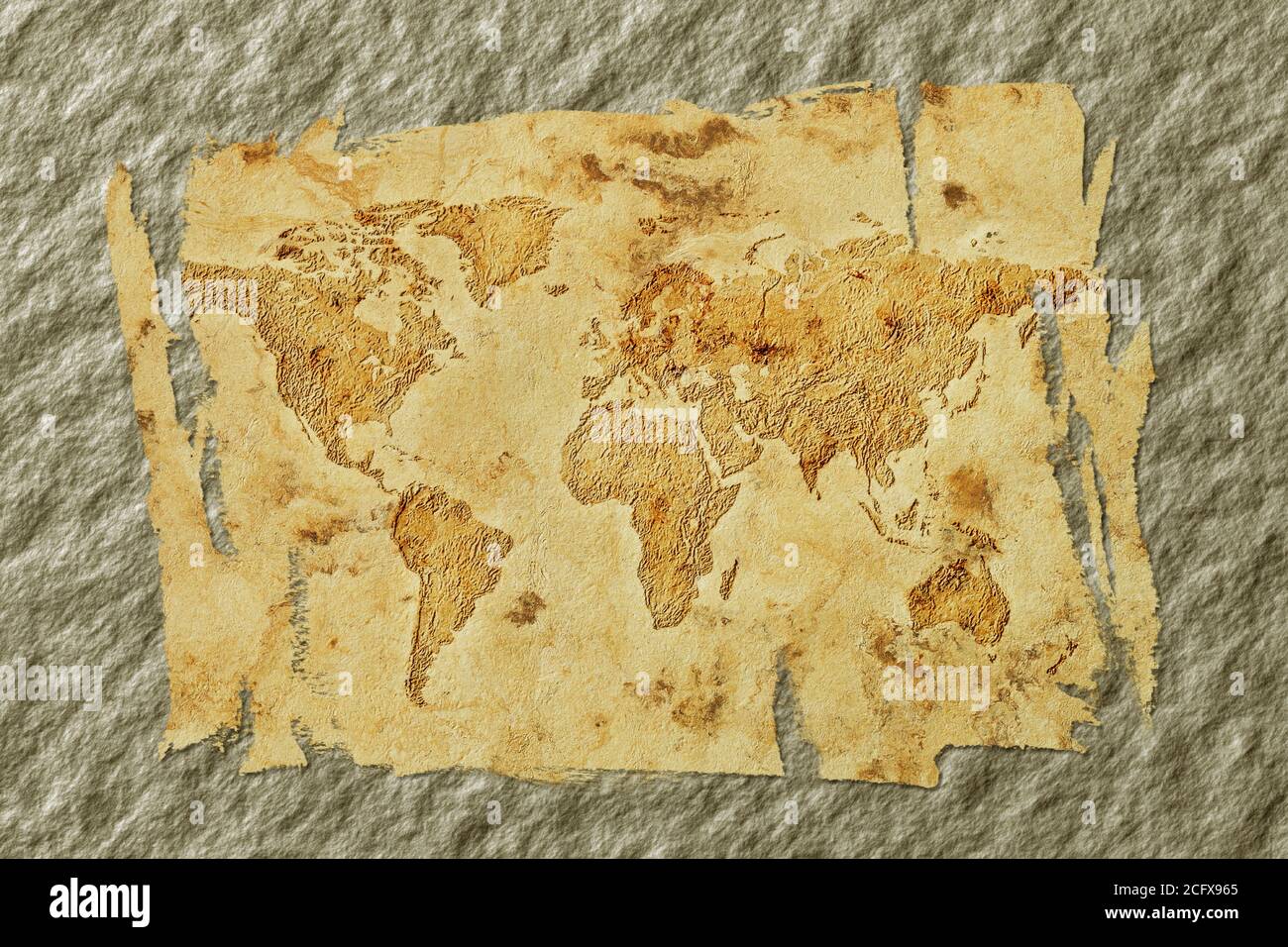 Concept de carte du monde déchiquetée d'époque Banque D'Images