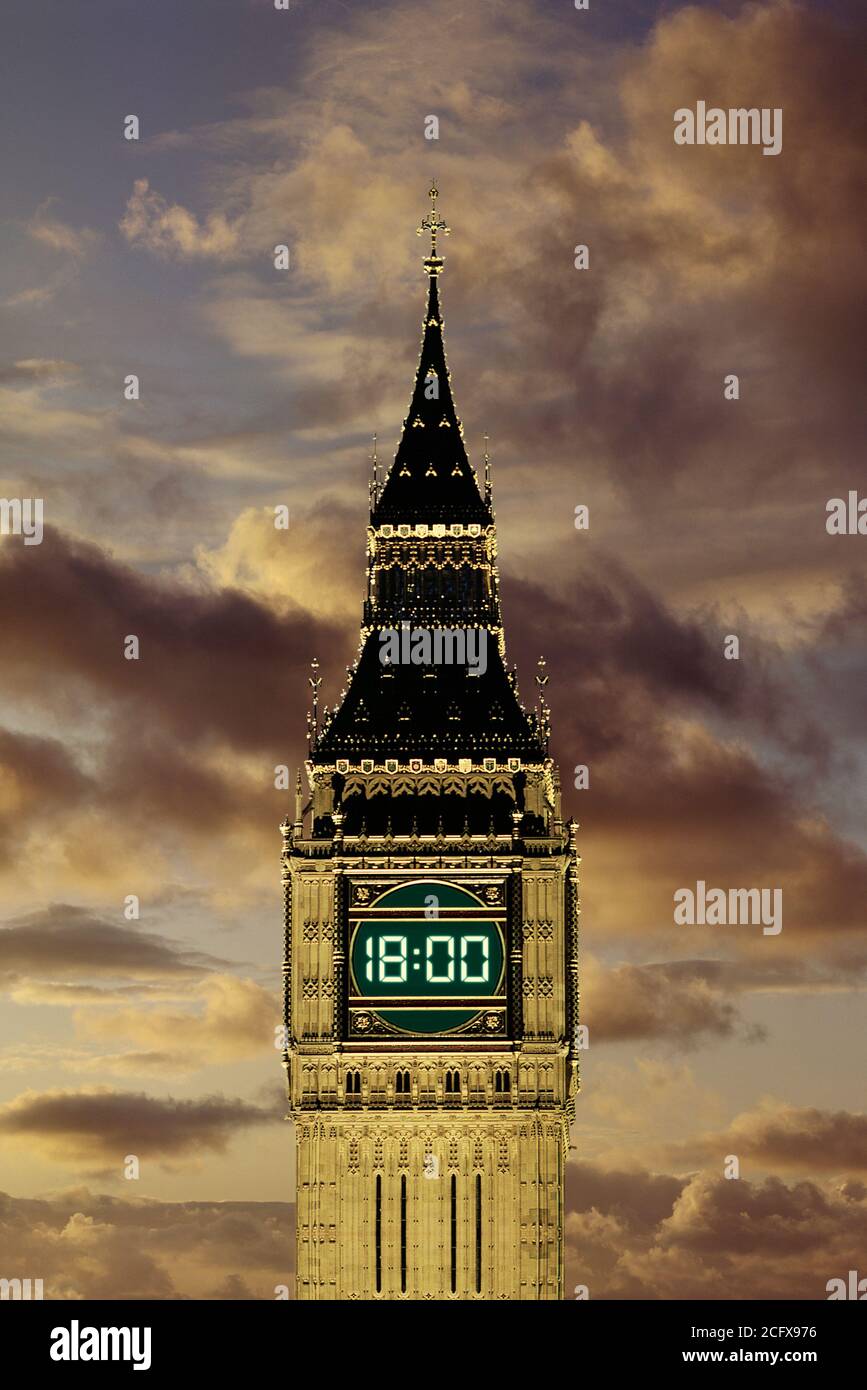 Nouveau Big Ben numérique en mouvement avec le concept Times Banque D'Images