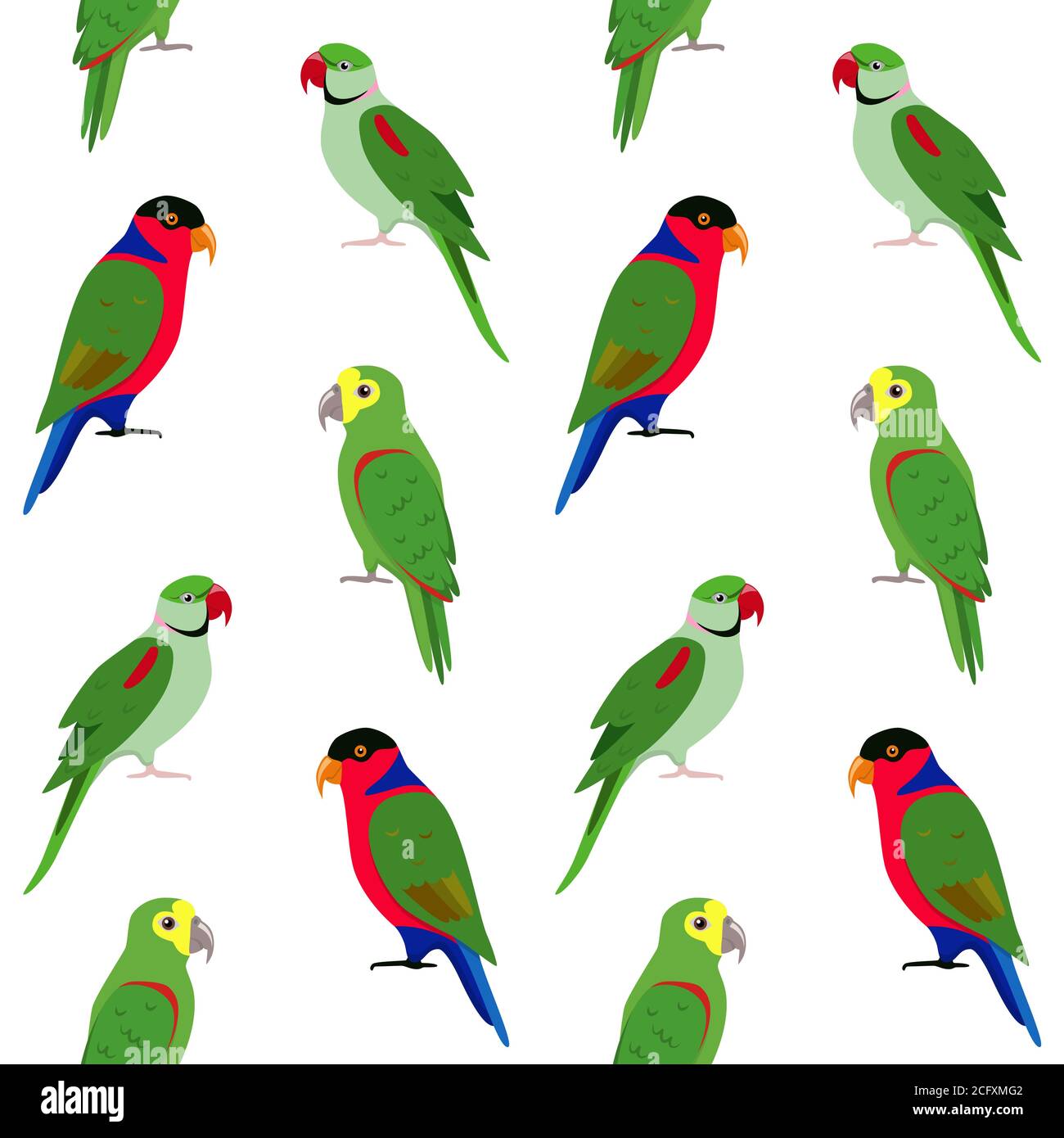 Motif sans couture avec perroquets brillants. Répétition de l'arrière-plan avec des oiseaux tropicaux. Illustration de Vecteur