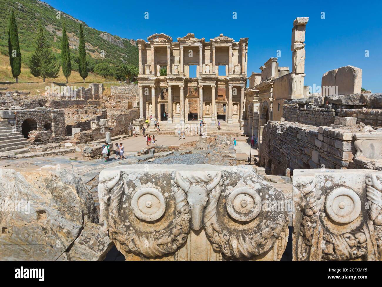 Ephèse, près de Selcuk, province d'Izmir, Turquie. Bibliothèque de Celsus, datant de 125 AD. Ephèse est un site classé au patrimoine mondial de l'UNESCO. Banque D'Images