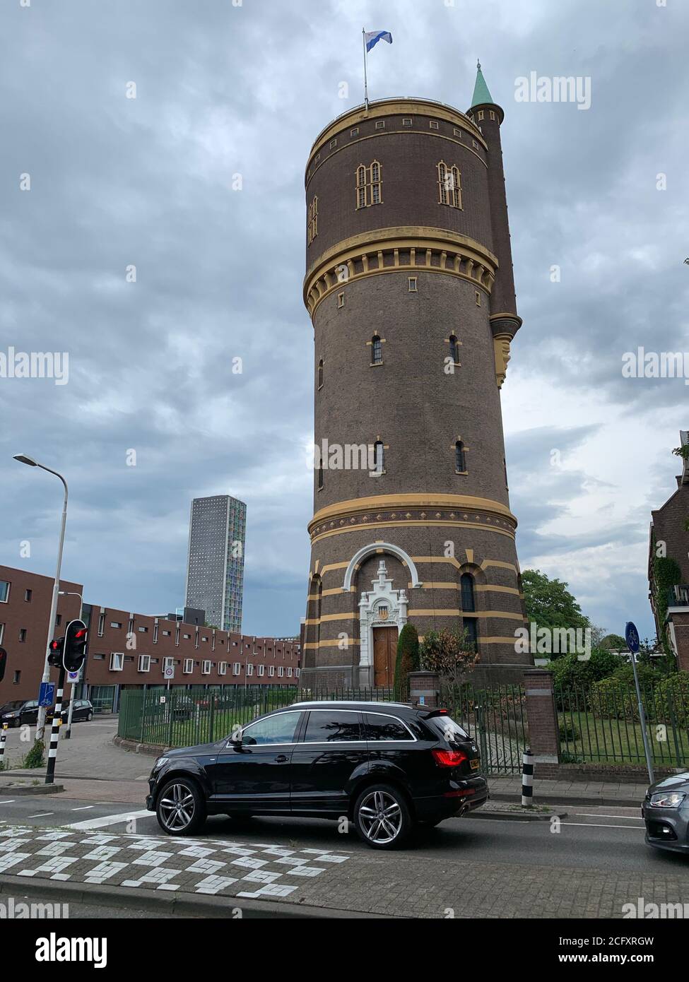 Tour d'eau de Tilburg (Watertoren Tilburg). Construit en 1897 et conçu par l'architecte Halbertsma. Banque D'Images