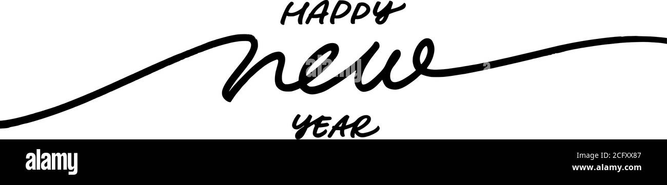 Calligraphie de la ligne vectorielle du nouvel an heureux. Illustration de Vecteur