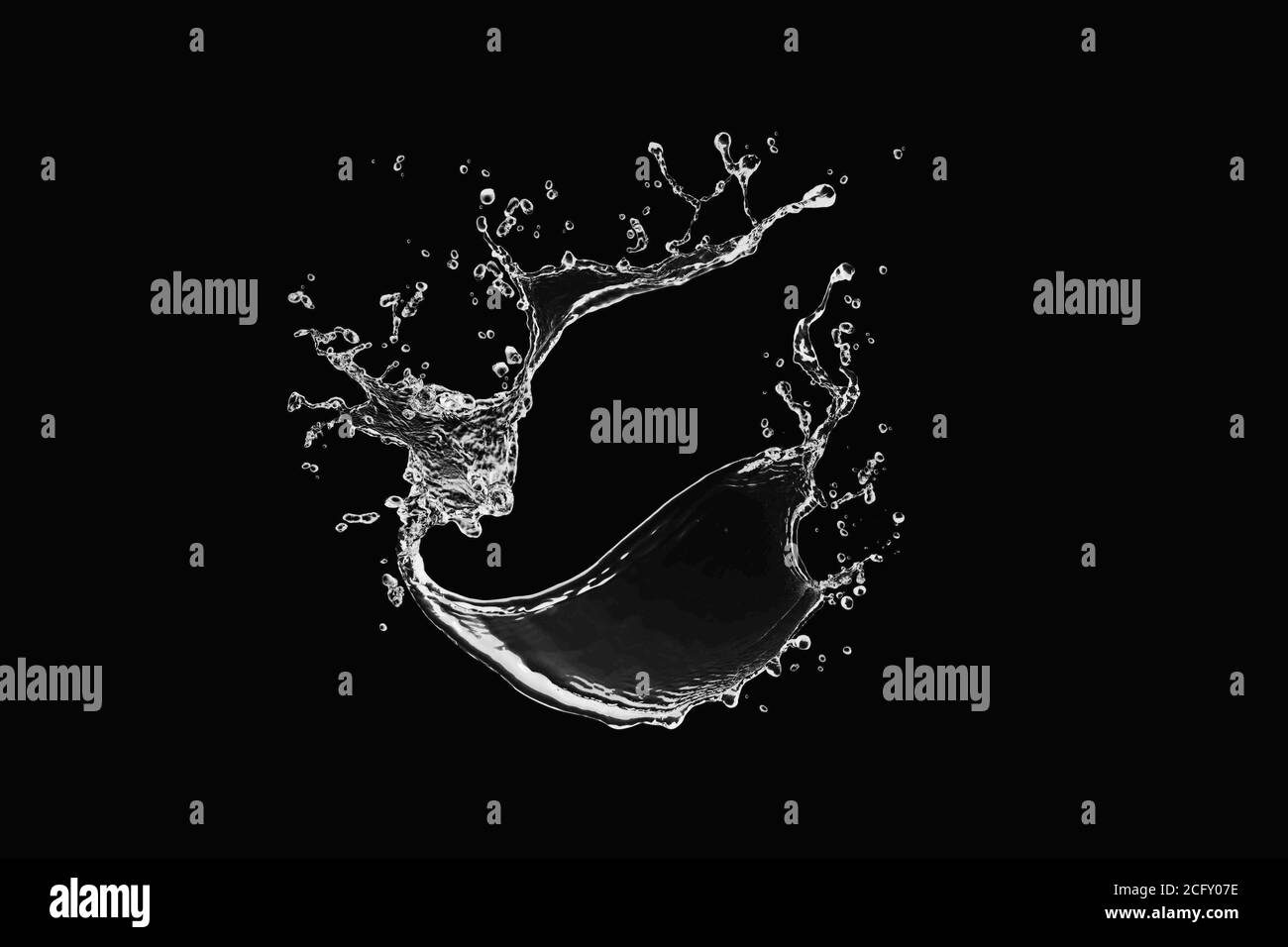 Éclaboussure d'eau transparente isolée sur fond noir Banque D'Images
