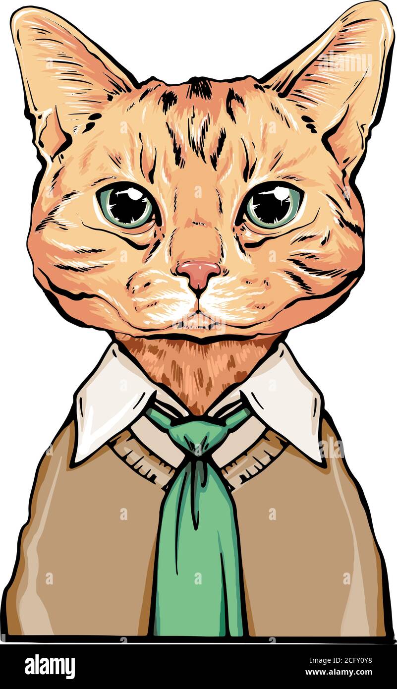 portrait de l'animal dans une chemise et une veste. portrait de l'animal de  bureau dans une chemise avec cravate. chat avec une cravate verte tendance  et élégante assortie à la couleur des